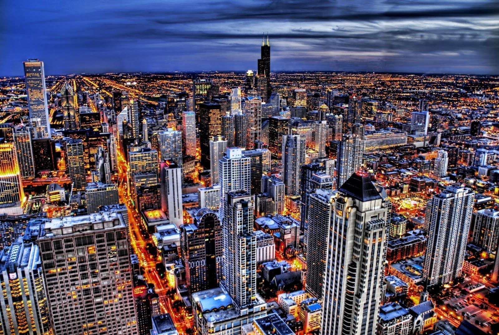 The Chicago skyline at night. - HD