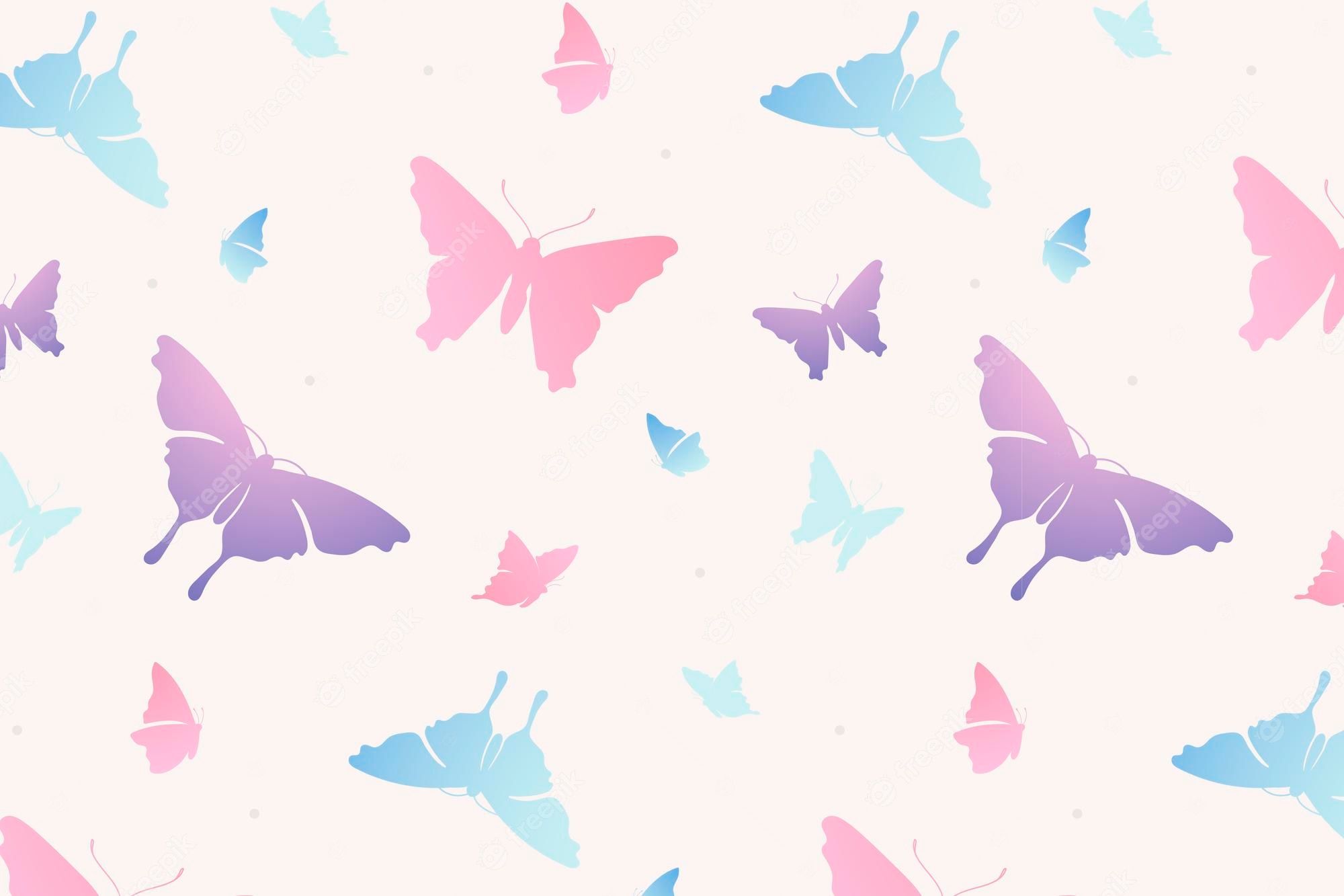 Butterflies of pink and blue colors on a white background. - Butterfly