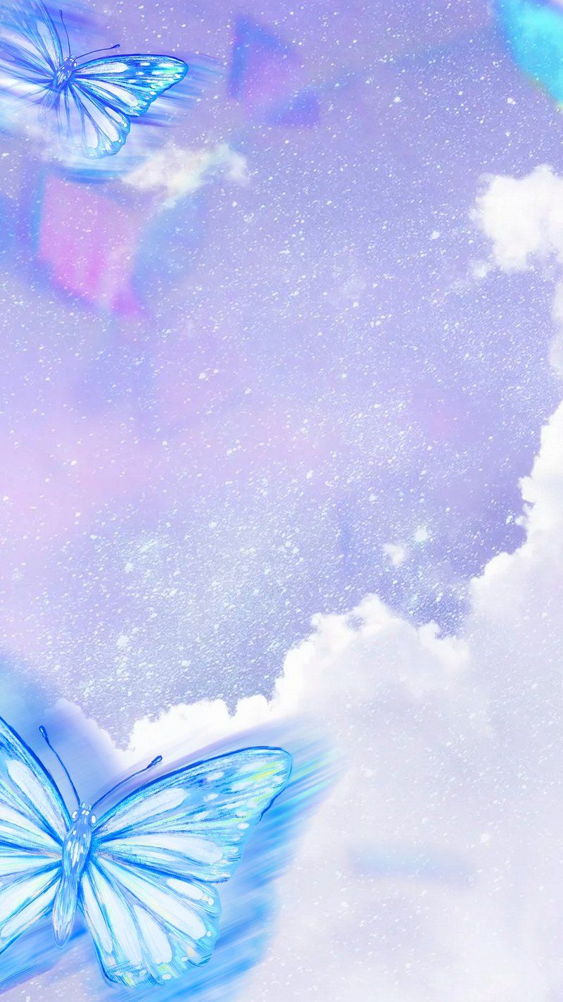 Aesthetic phone background with blue butterflies flying in the sky - Butterfly