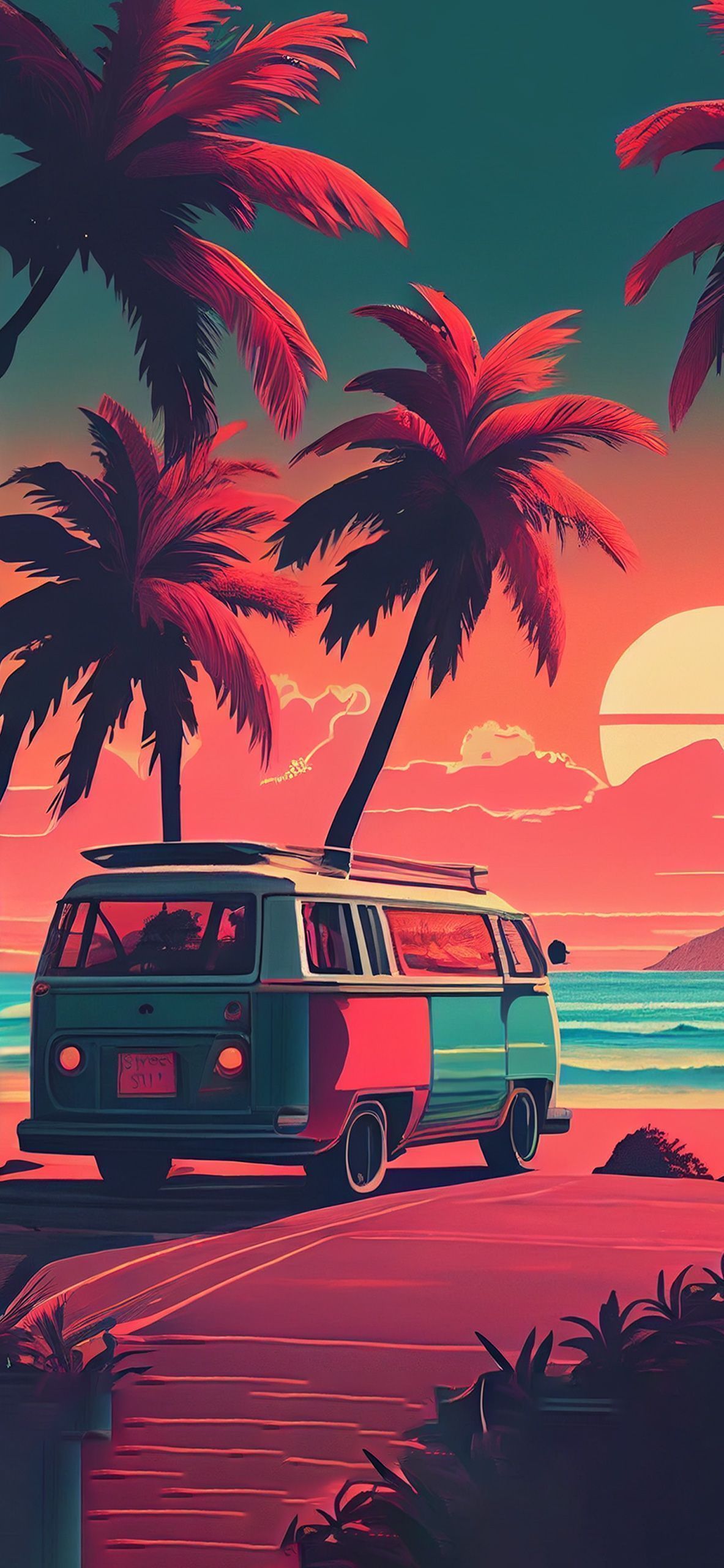 Microbus on the Beach Aesthetic Wallpaper
