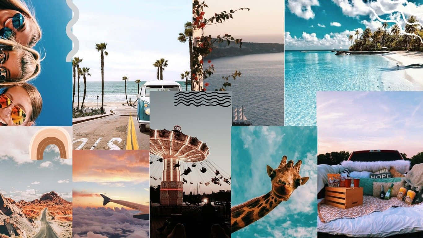 A collage of beach, sky, and travel photos. - Summer