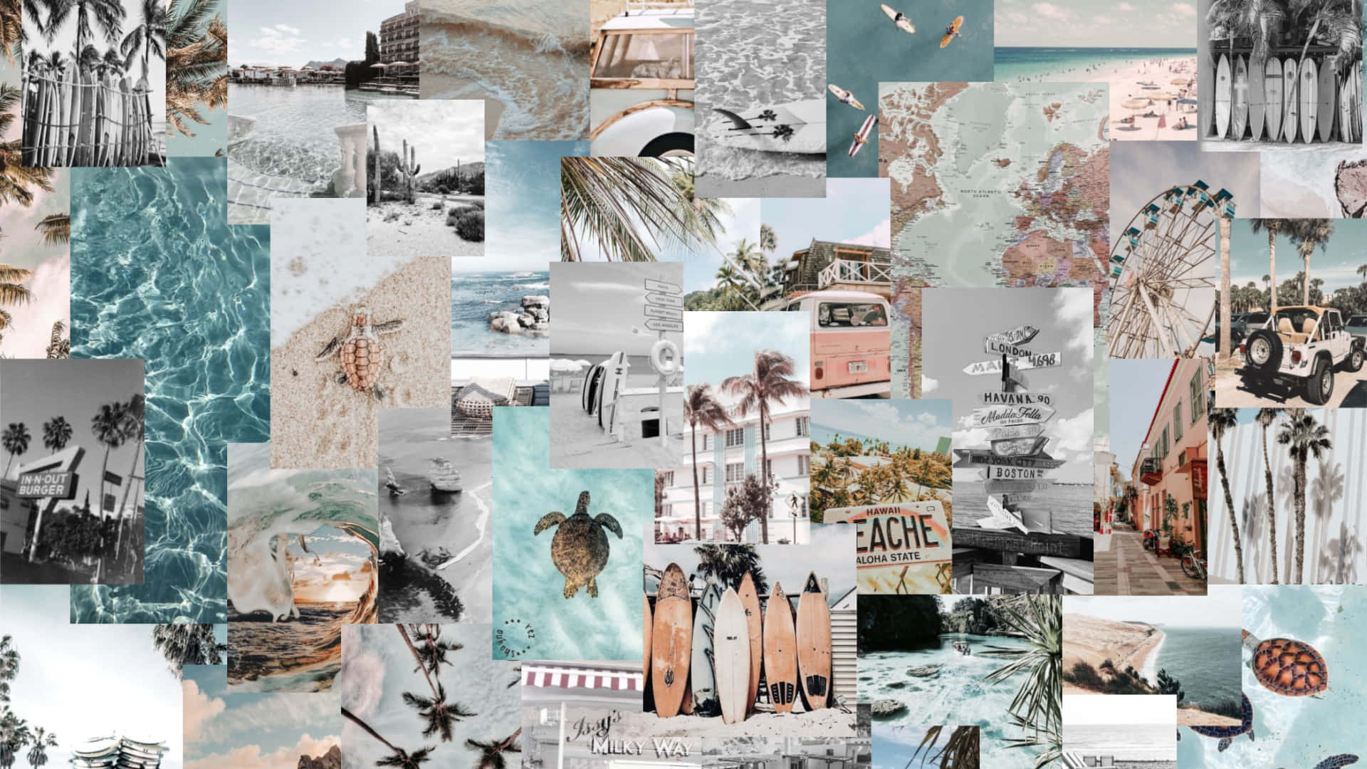 Download Neutral Ocean Aesthetic Collage Desktop Wallpaper