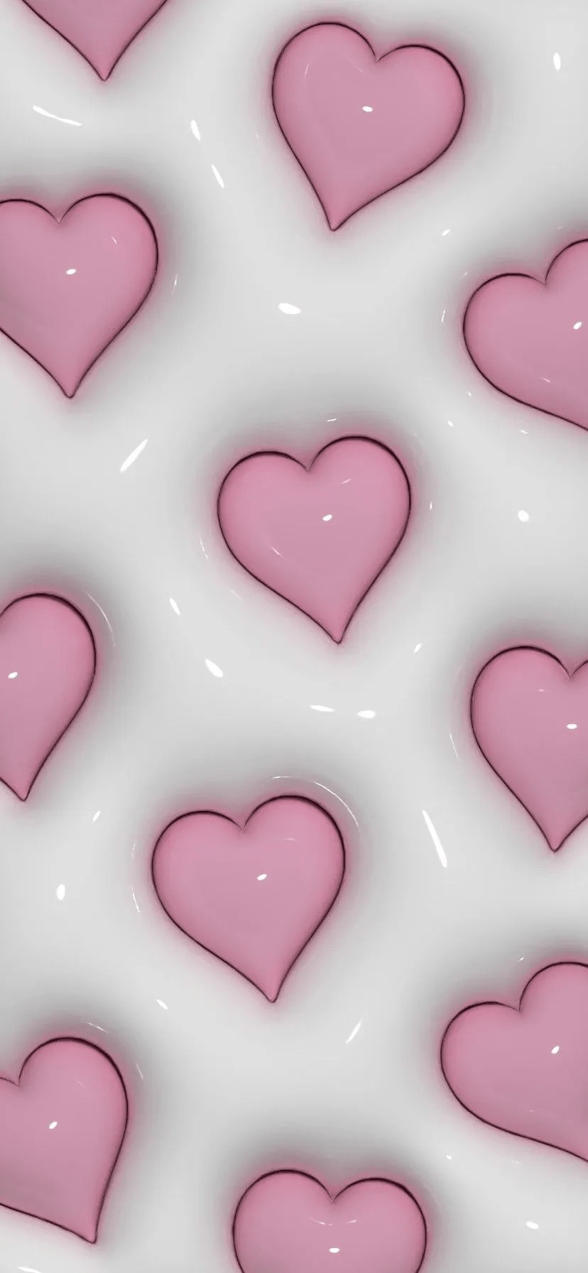 Wallpaper of pink hearts on a white background - 3D, glossy