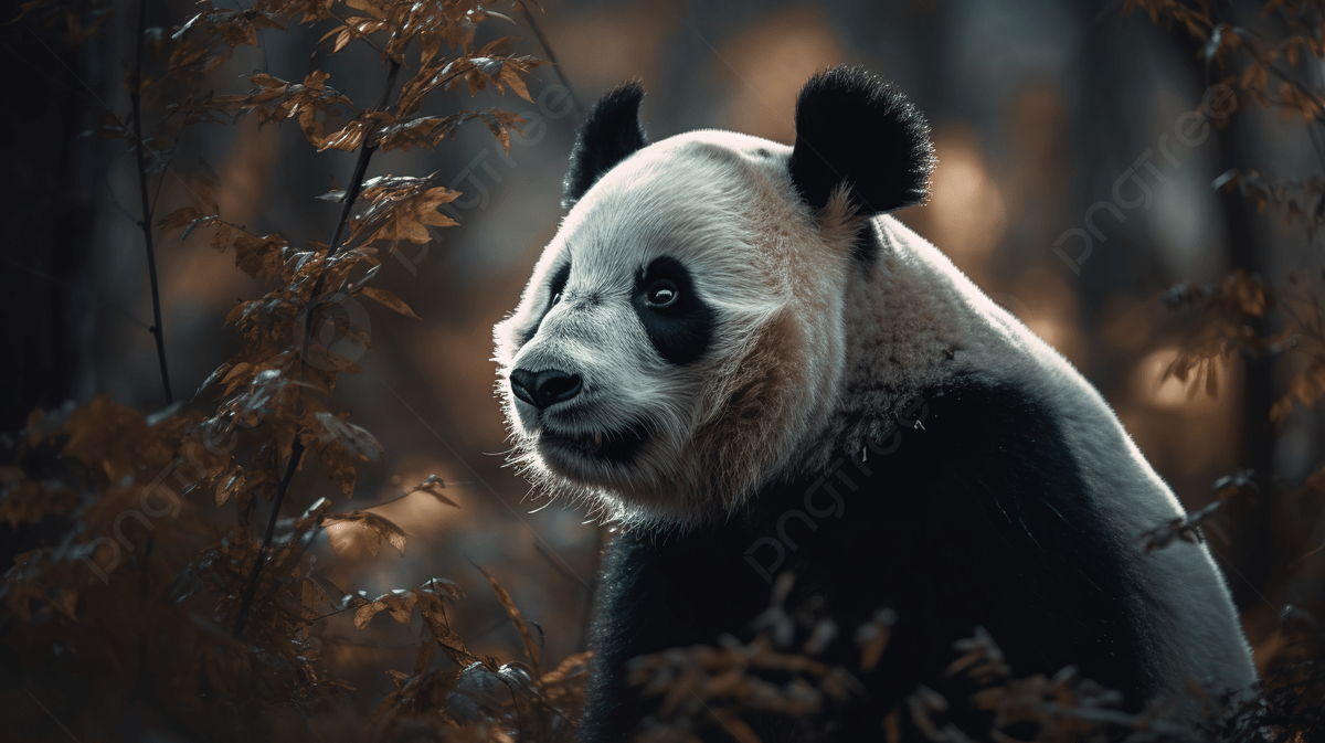 A panda bear sitting in the woods. - Panda