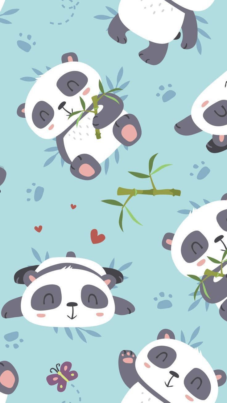 A pattern of pandas eating bamboo on a blue background - Panda