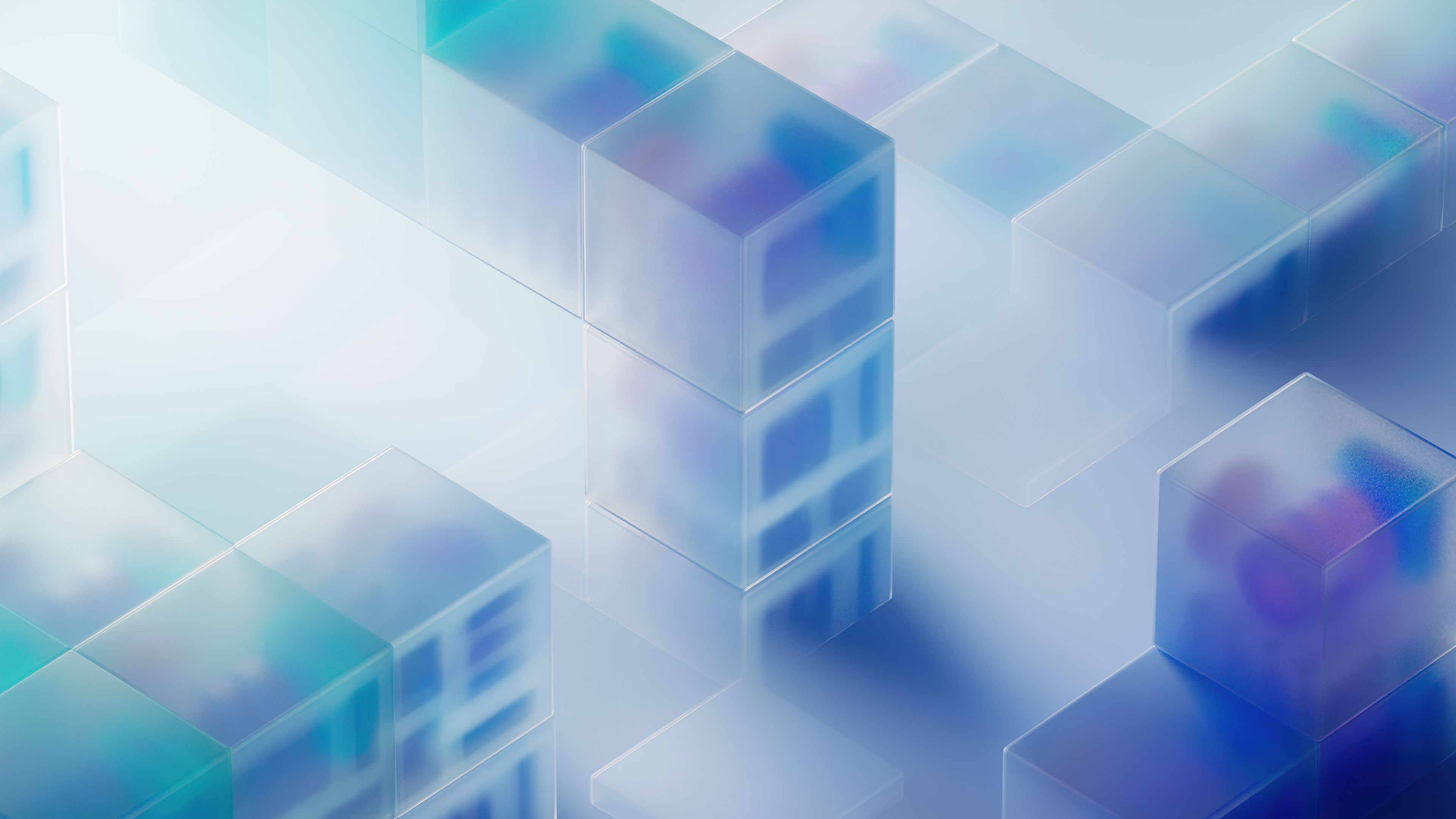 A glass cube background with a blue hue and a blurred out background, suitable for a wide range of digital projects.  - 3D