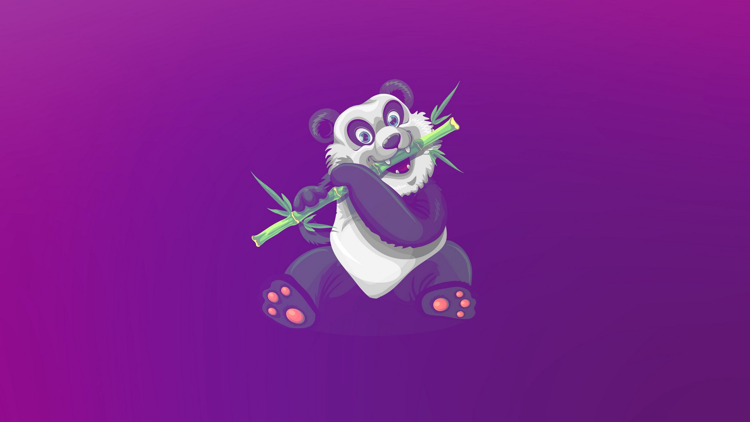 A panda eating bamboo on a purple background - Panda