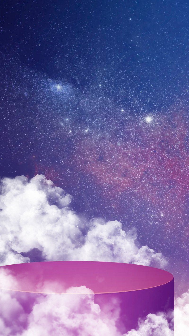 A pink cylinder on a background of white clouds and stars - 3D