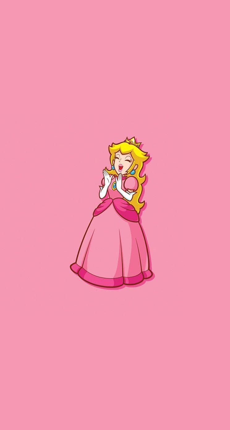 Princess Peach from Super Mario Bros. in a pink dress on a pink background - Princess Peach