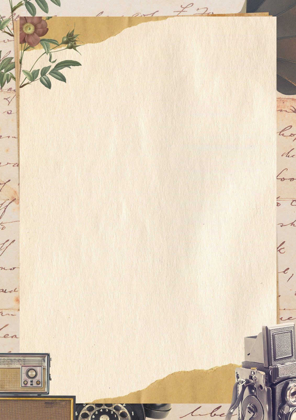 A vintage paper background with old cameras - Border