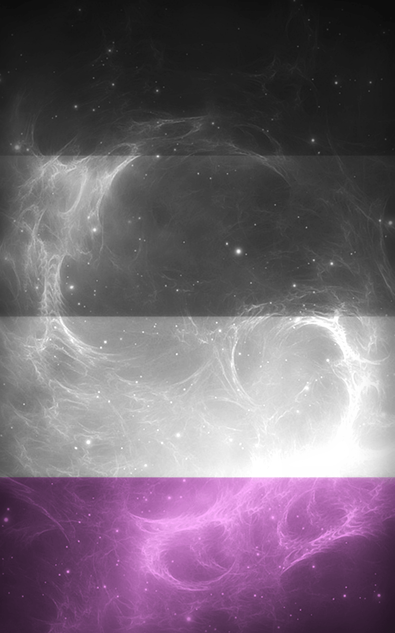 A black, white, and purple flag with a galaxy background - Asexual