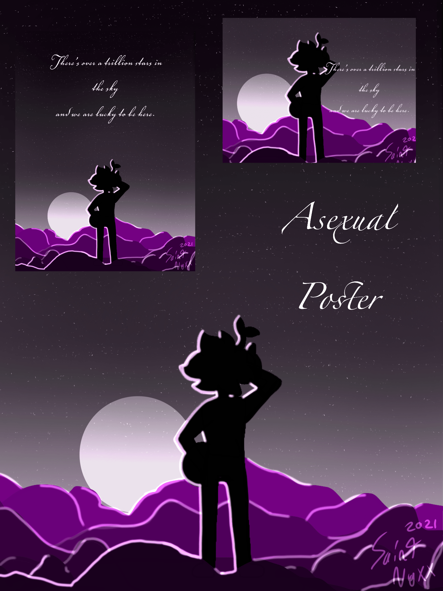 Asexual Poster, 2021. There's over a billion stars in the sky and we are lucky to be here. - Asexual