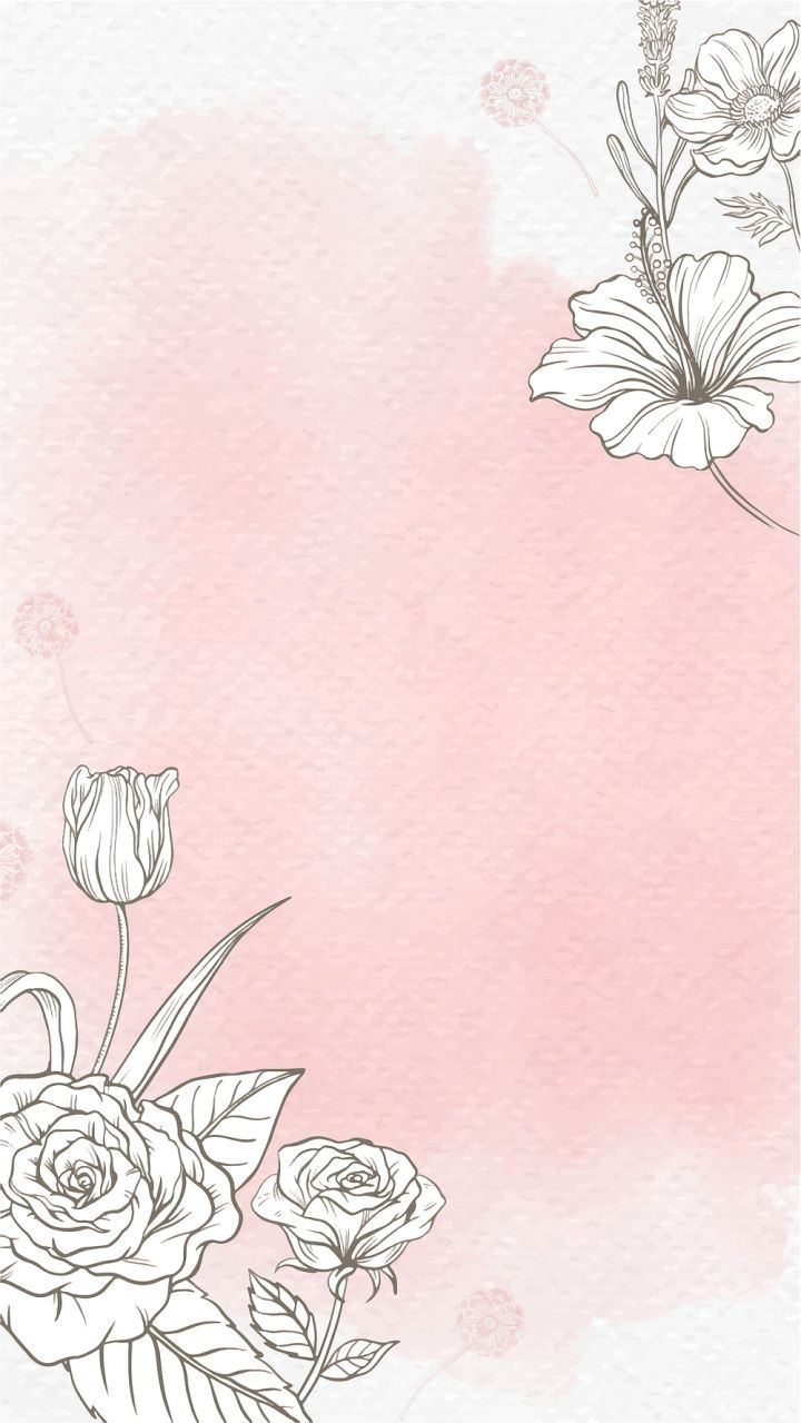 A light pink background with a white outline of a rose and tulip - Border