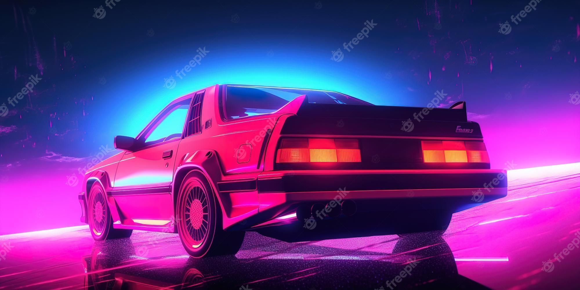 3d illustration of a sports car in a neon environment - Nissan Skyline