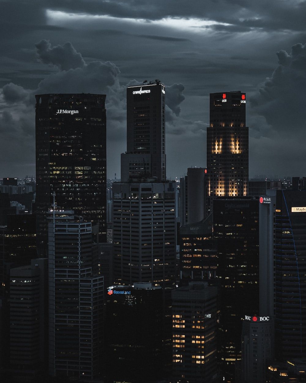 A city skyline at night photo