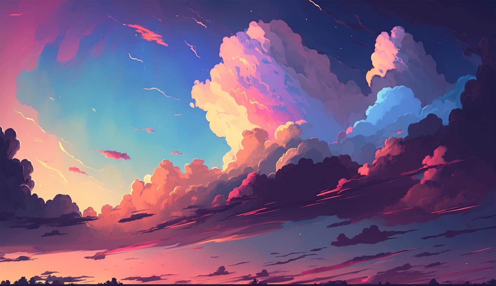 A digital painting of a sunset sky with pink and purple clouds - Sky