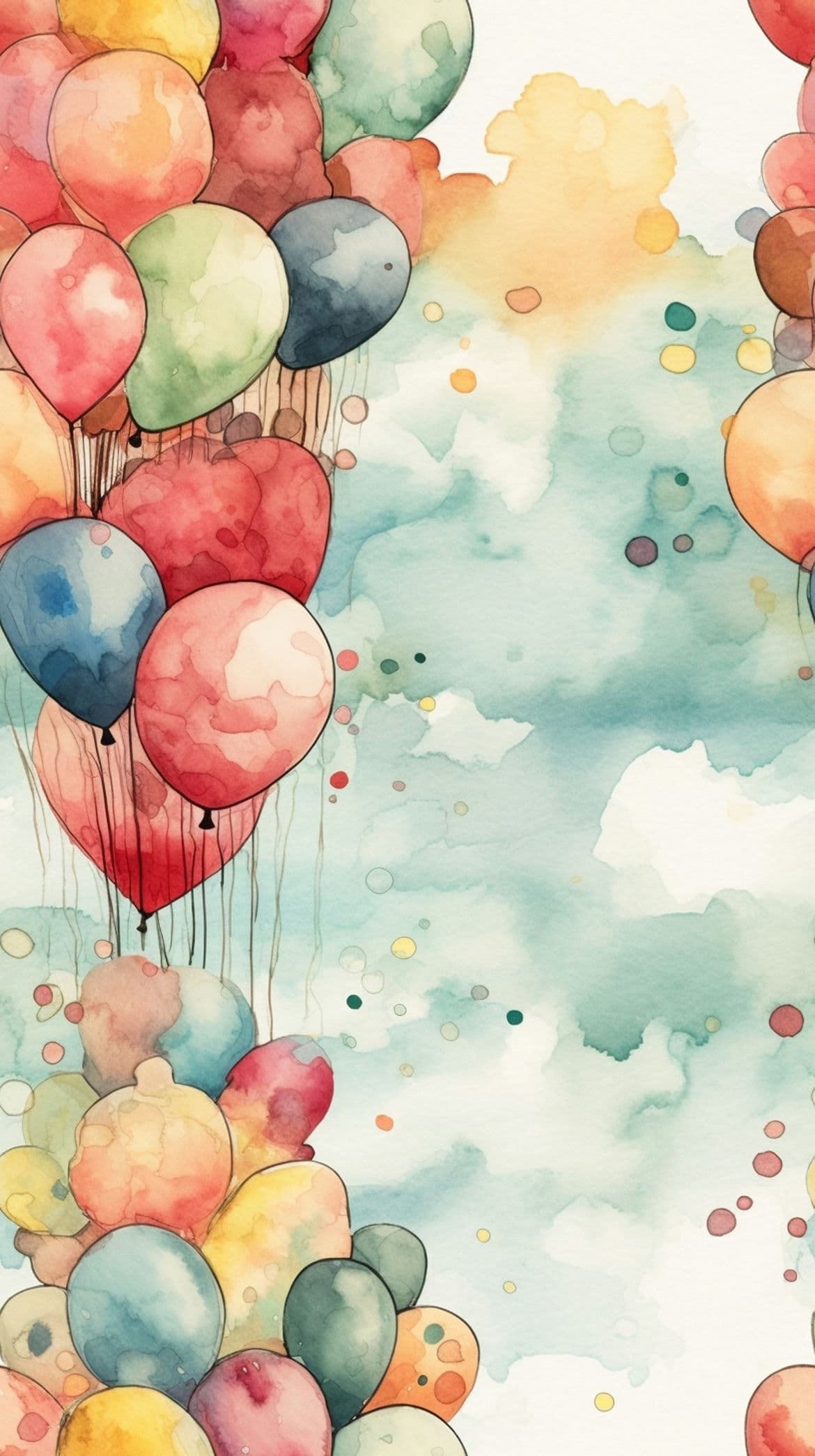 Watercolor painting of colorful balloons floating in the sky - Balloons