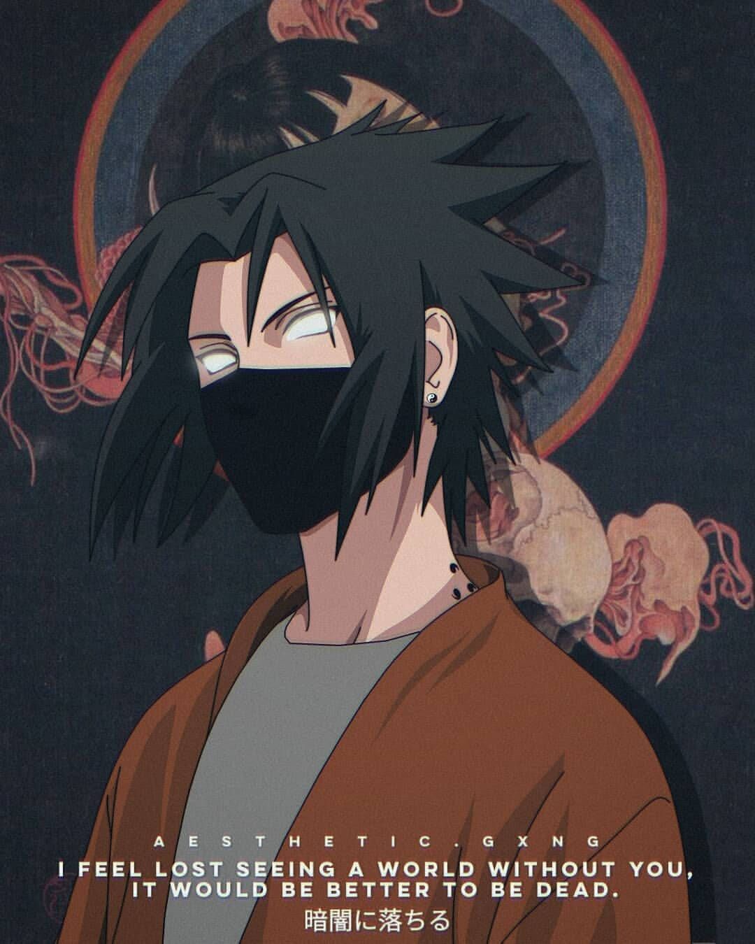 Aesthetic anime wallpaper of sasuke from naruto with the quote 