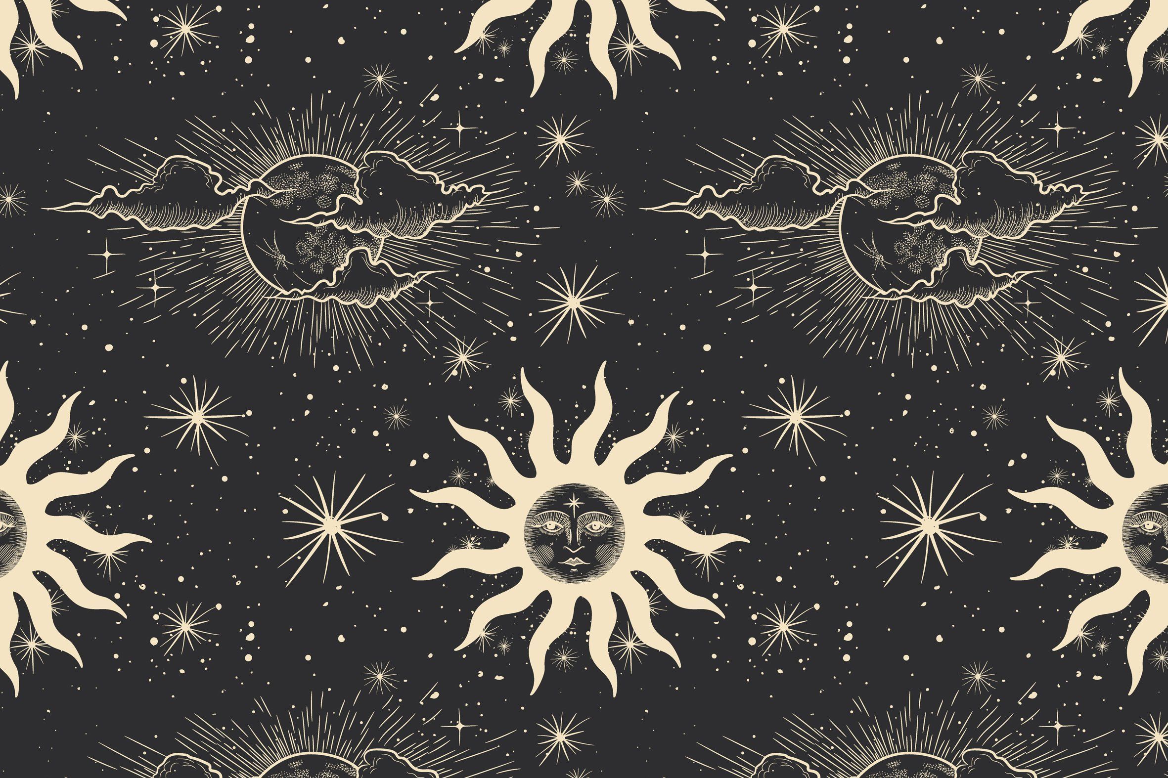 A vintage style seamless pattern with moon and sun - Spiritual