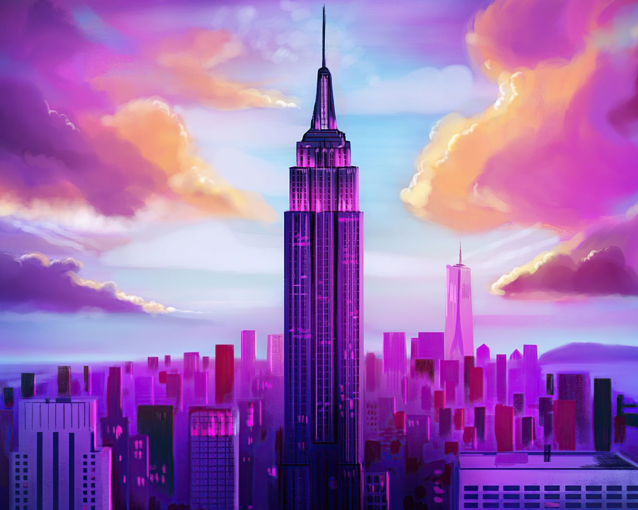 Resolution Purple Tall Buildings Minimal 1280x1024 Resolution Wallpaper