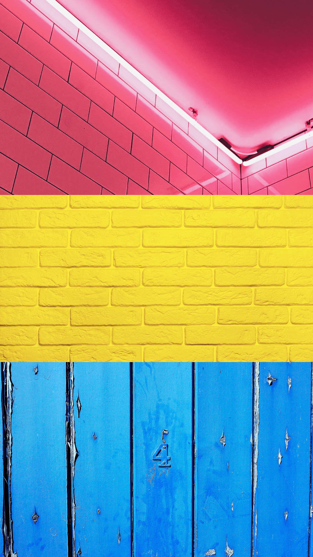 A room with a pink ceiling and a yellow and pink brick wall. - Pansexual