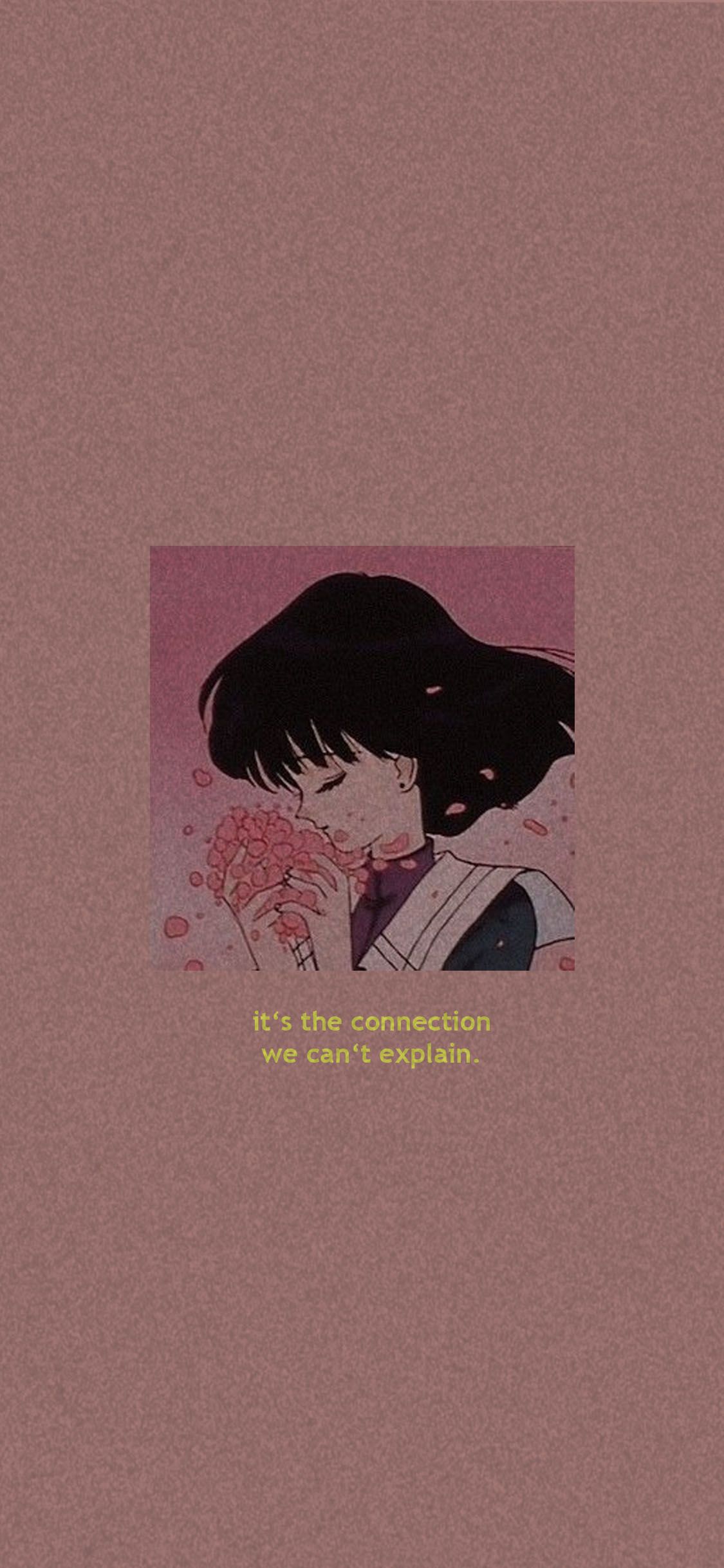 IPhone wallpaper of a girl smelling flowers with a quote - Anime, 90s, 90s anime