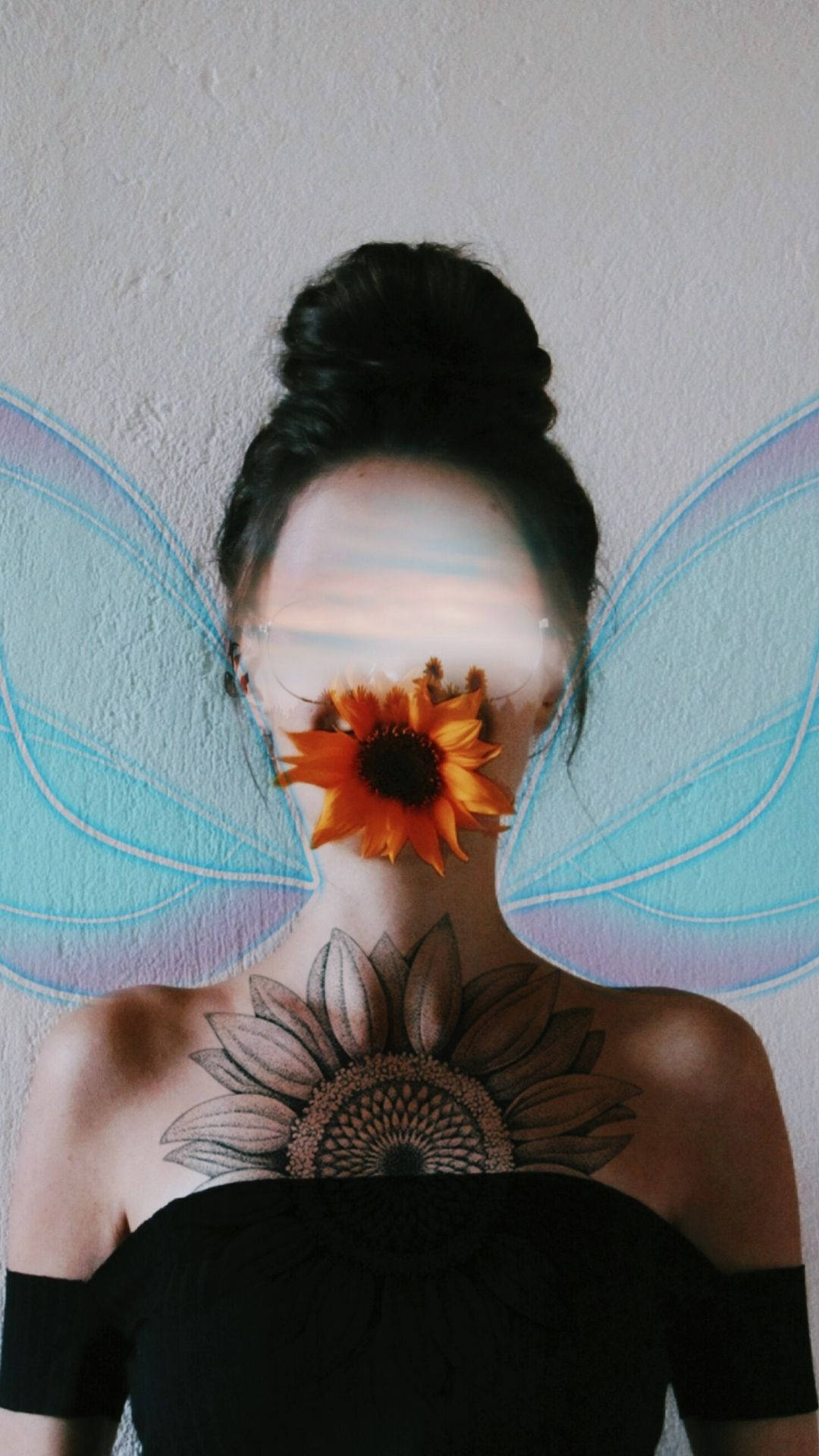 A woman with fairy wings and a flower instead of her face - Wings