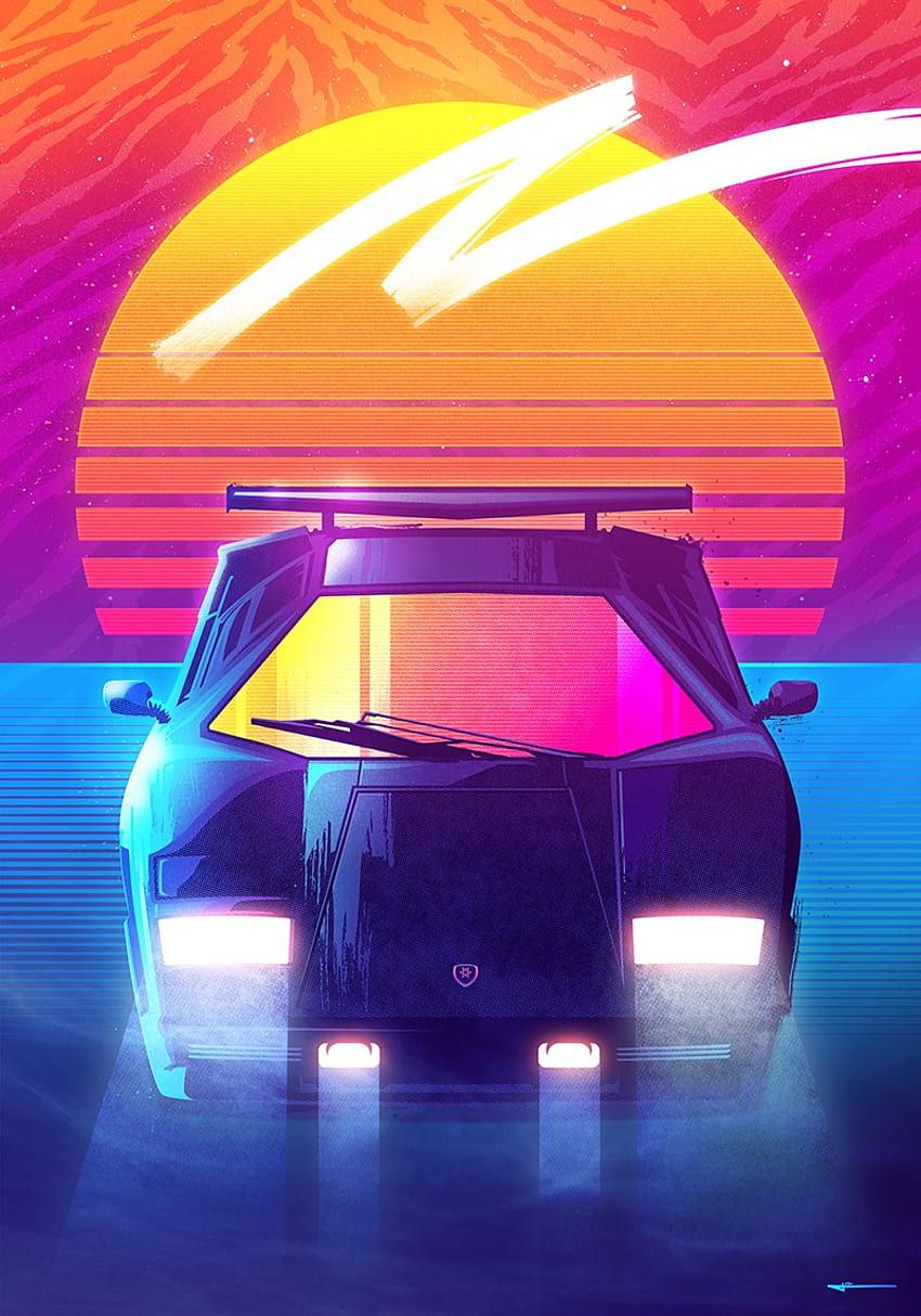 Lamborghini Countach iPhone Wallpaper with high-resolution 1080x1920 pixel. You can use this wallpaper for your iPhone 5, 6, 7, 8, X, XS, XR backgrounds, Mobile Screensaver, or iPad Lock Screen - Synthwave