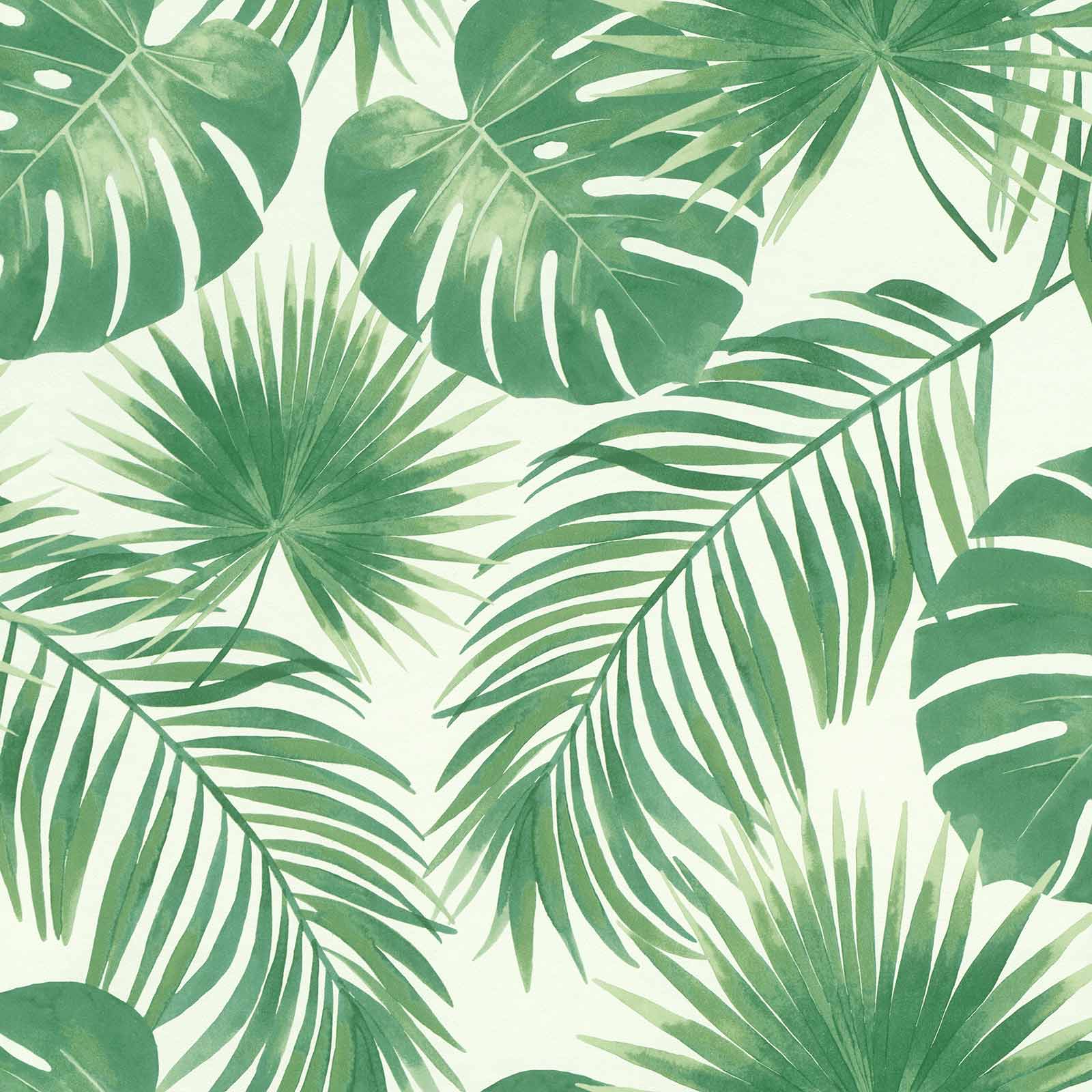 Non Woven Wallpaper Jungle Watercolour White Green 039013