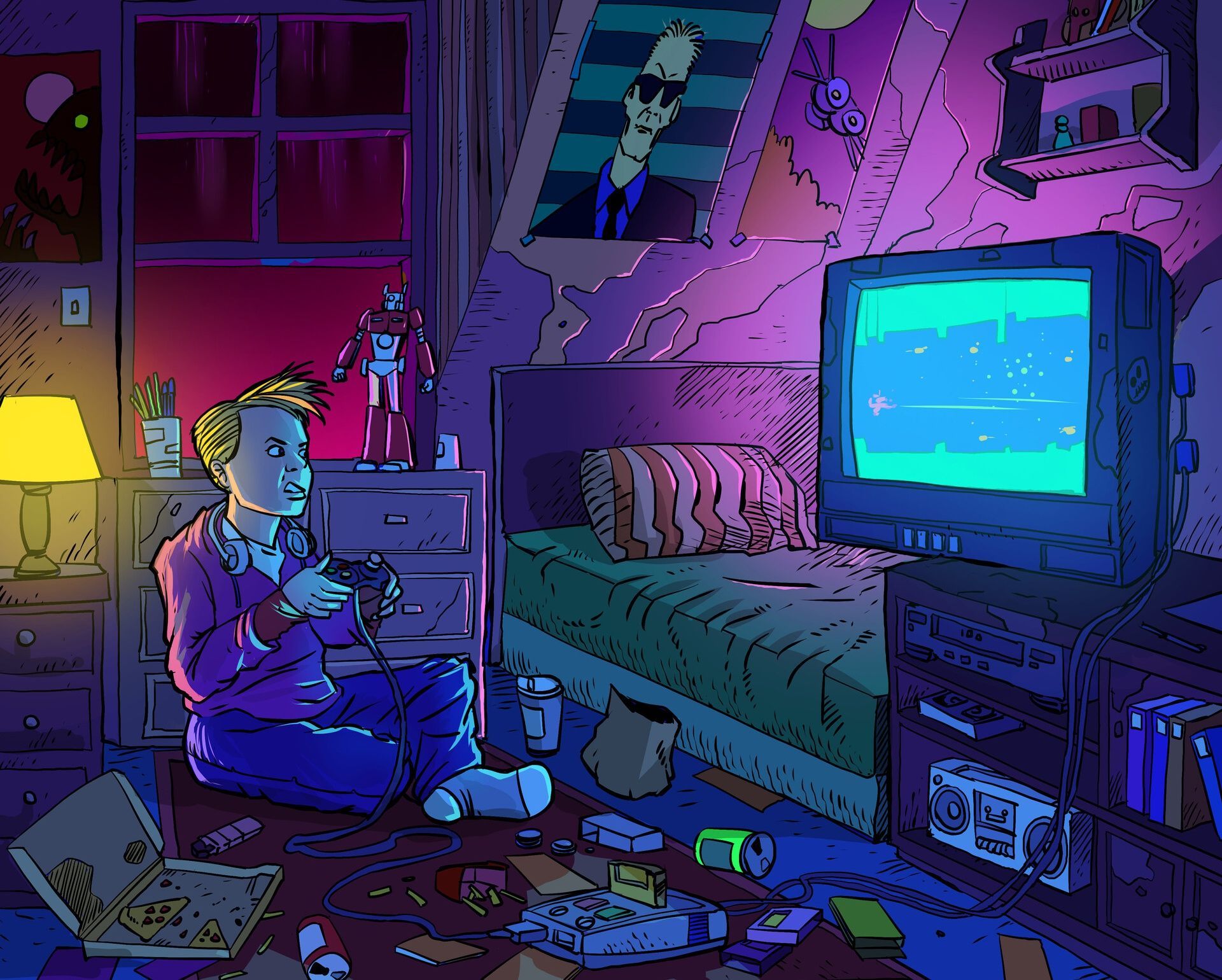 Download wallpaper The game, Style, Room, Child, Background, Console, Style, Game, Illustration, Child, Room, Childhood, Retrowave, Synthwave, New Retro Wave, Sintav, section art in resolution 1920x1540