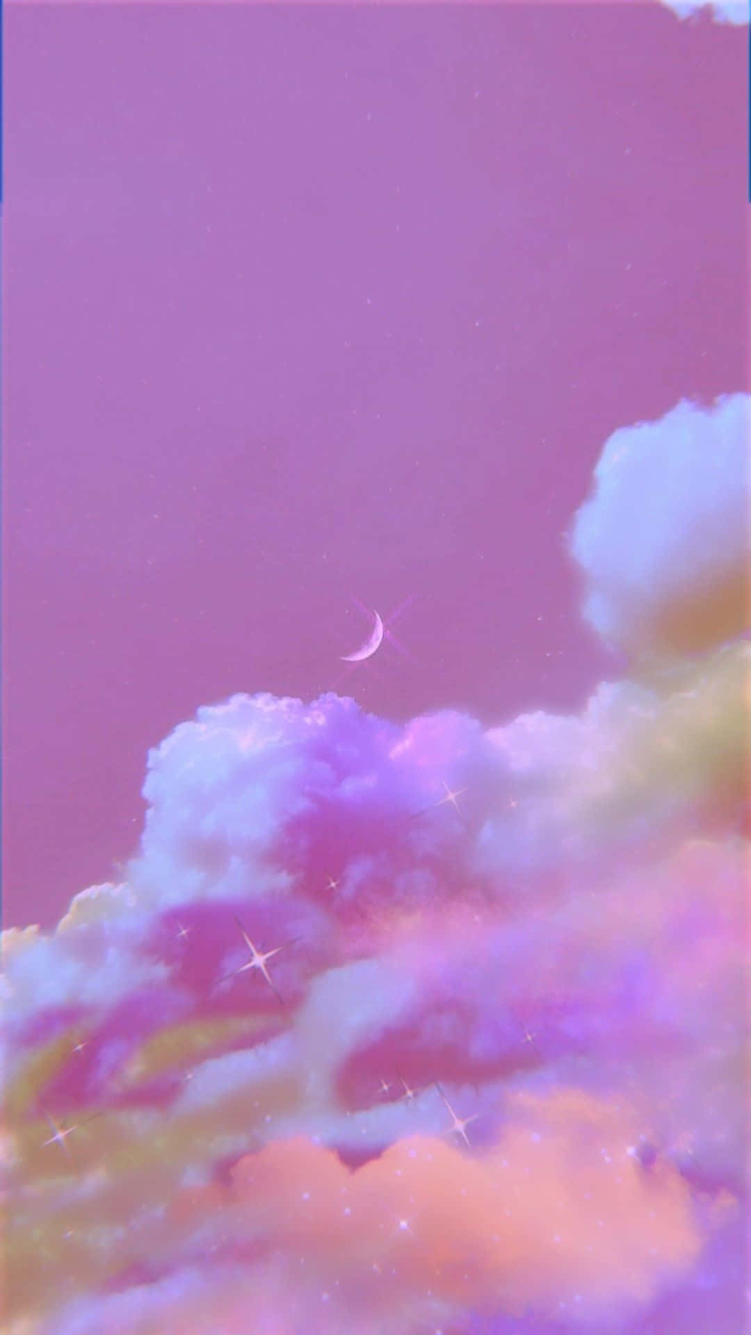 Aesthetic phone background of a pink sky with a crescent moon and stars - Violet