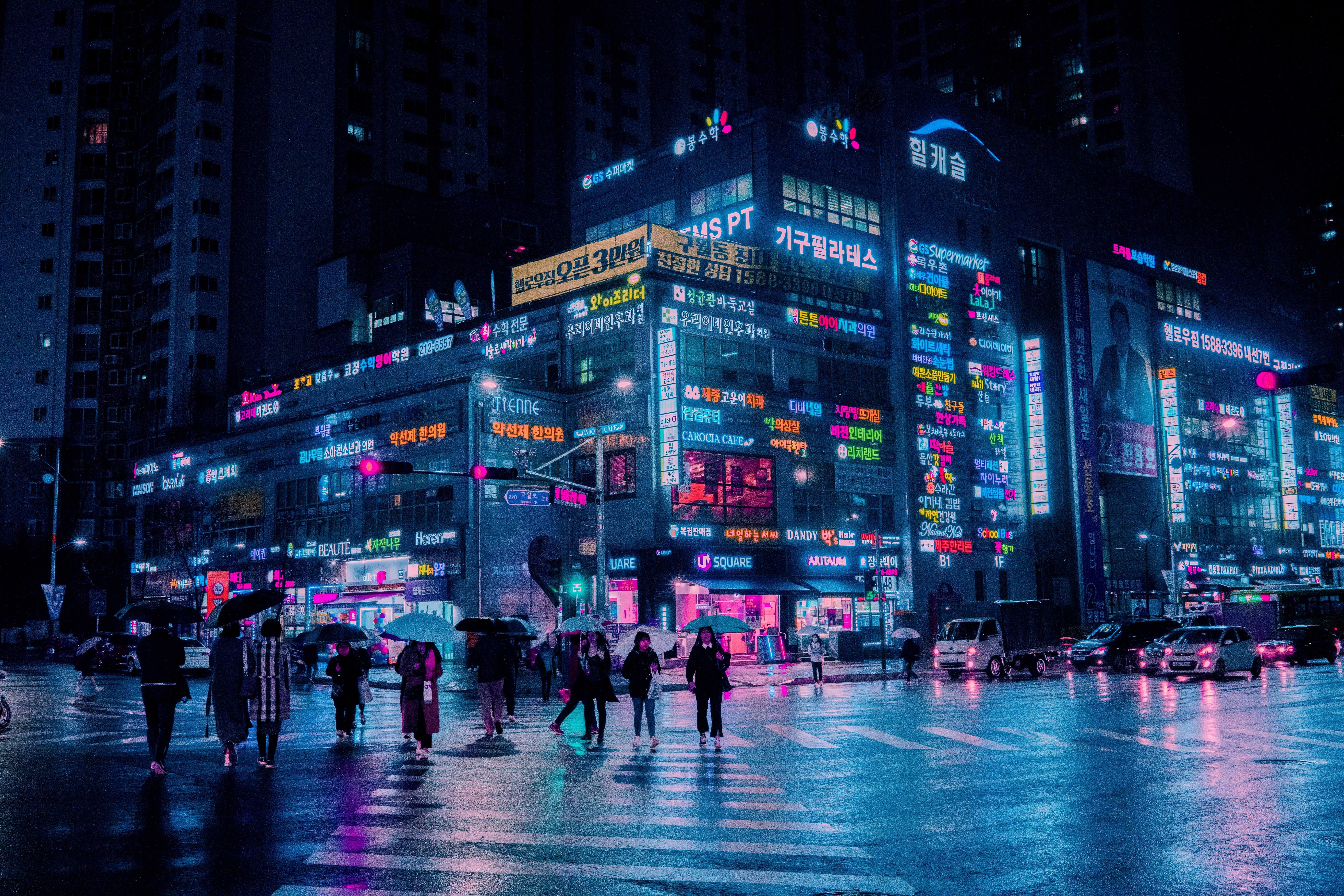 Wallpaper / blurred Motion, outdoors, photography, 8K, downtown District, seoul, neon, famous Place, china Asia, urban Scene, rain, built Structure, night free download