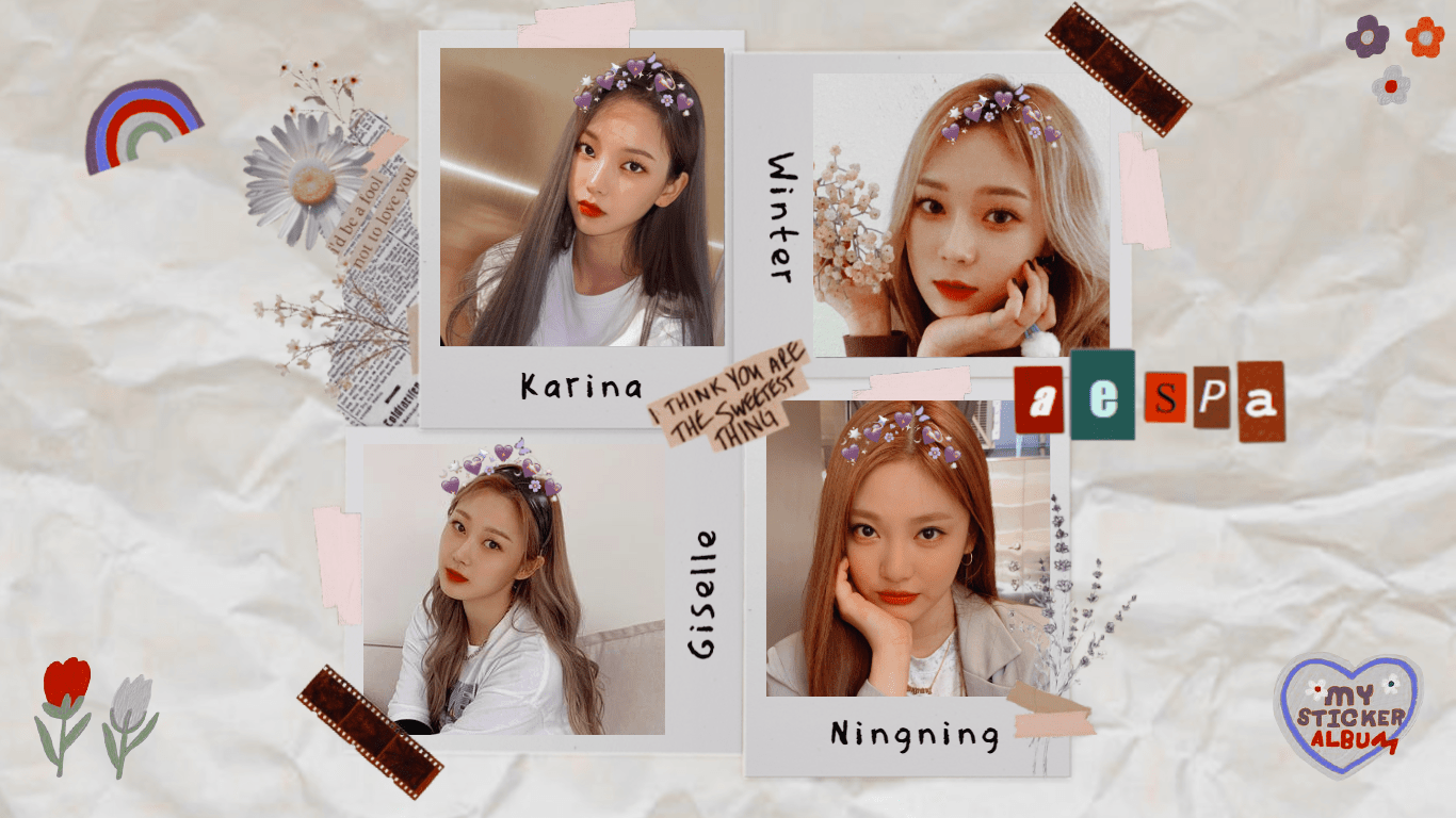 A collage of 4 photos of members from the girl group gIdle - Aespa
