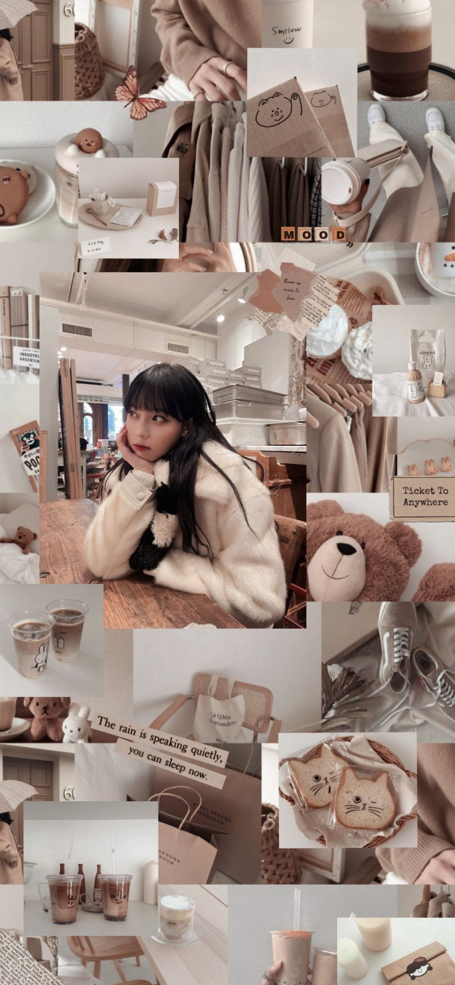 Aesthetic pictures of a girl, teddy bears, food, and other items. - Aespa