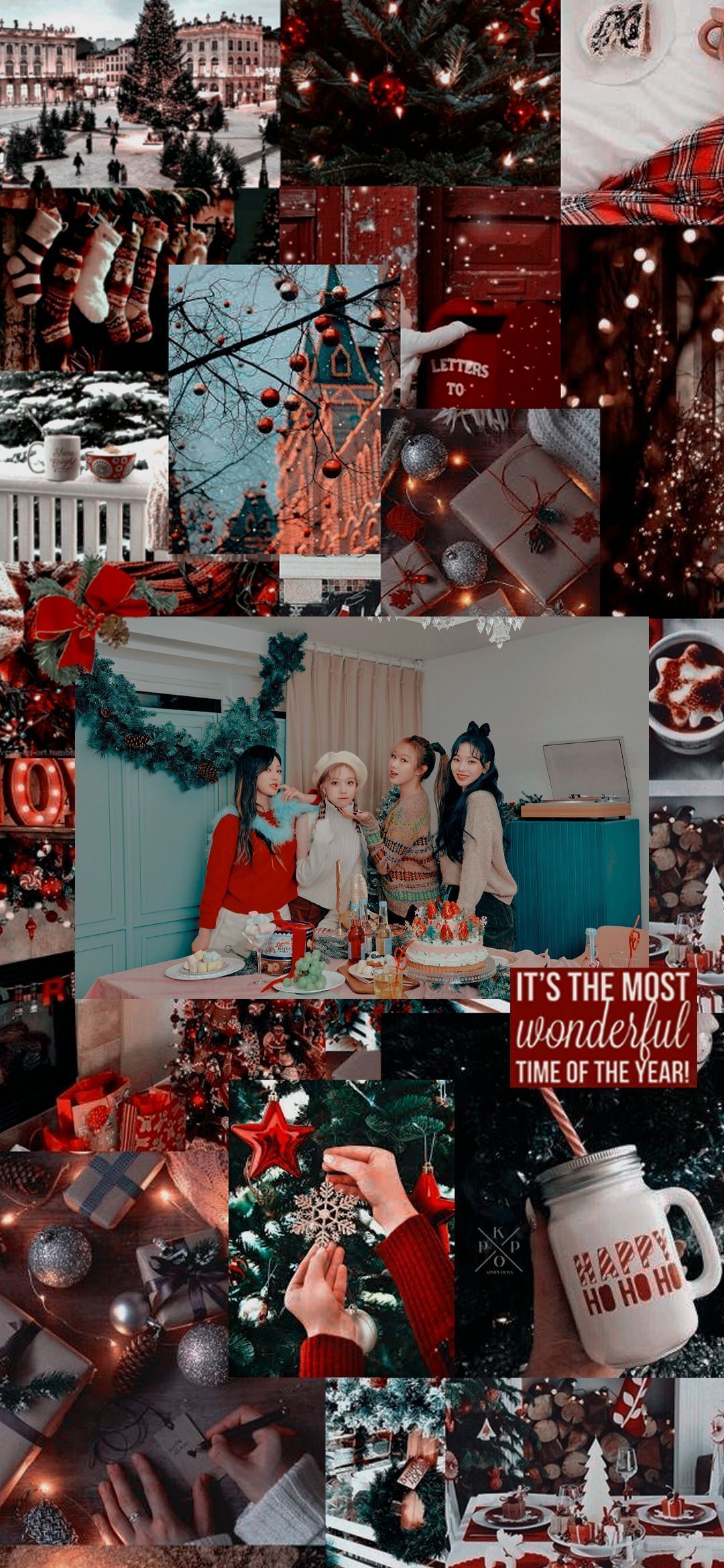 Aesthetic Christmas wallpaper for phone with red and black colors - Aespa