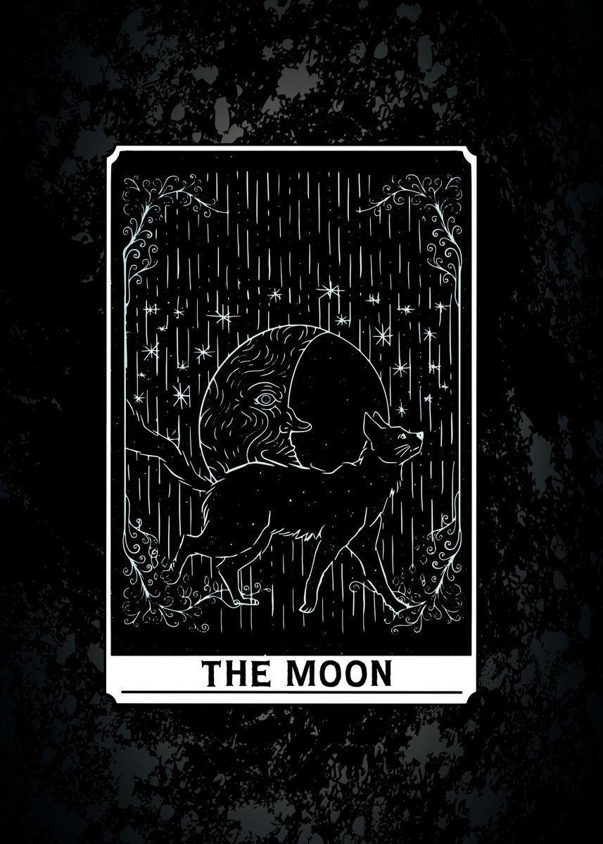 The moon card with a wolf in front of the moon - Witchcore