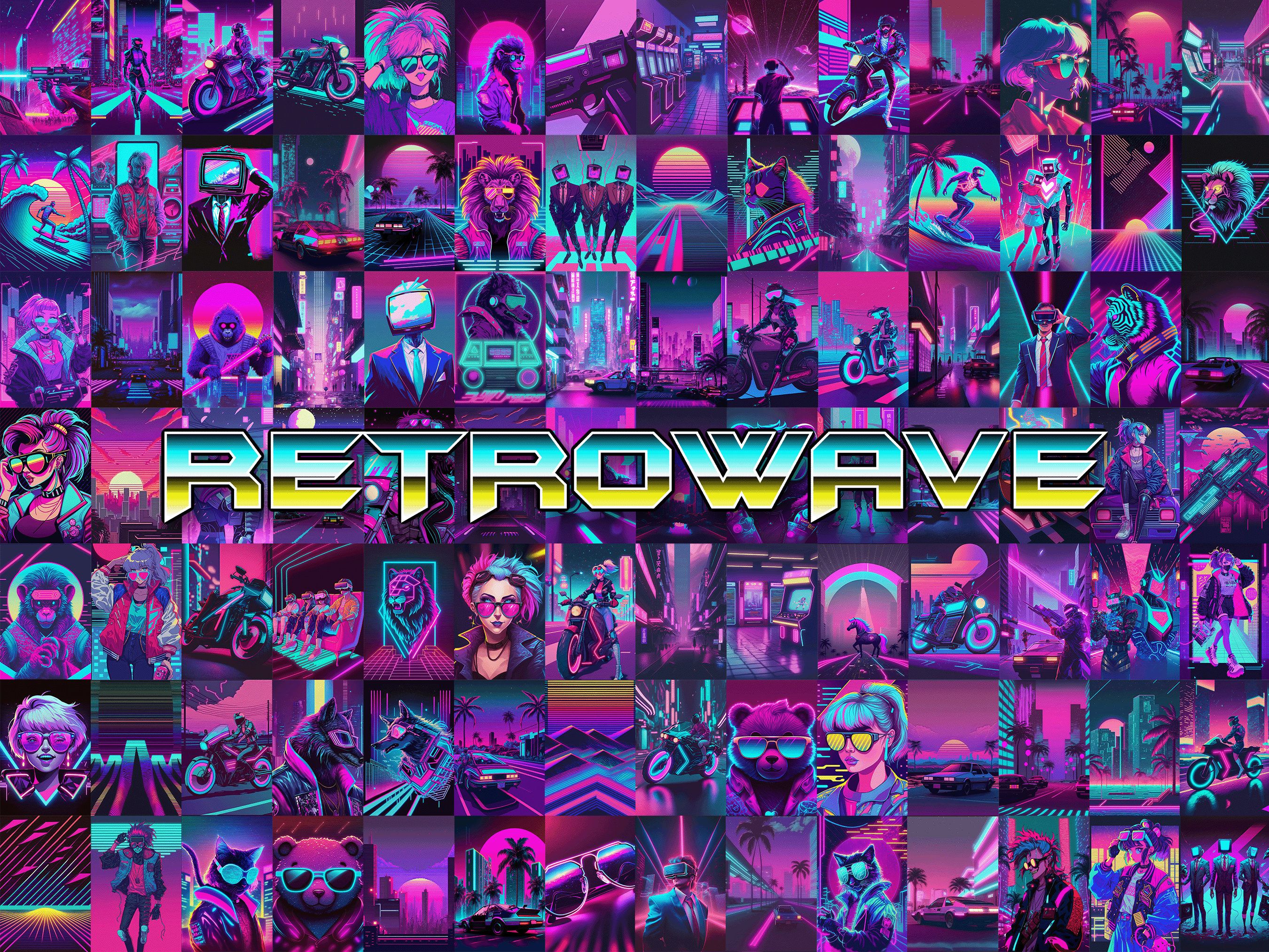 PCS Retrowave Wall Collage Kit Synthwave Aesthetic Wall