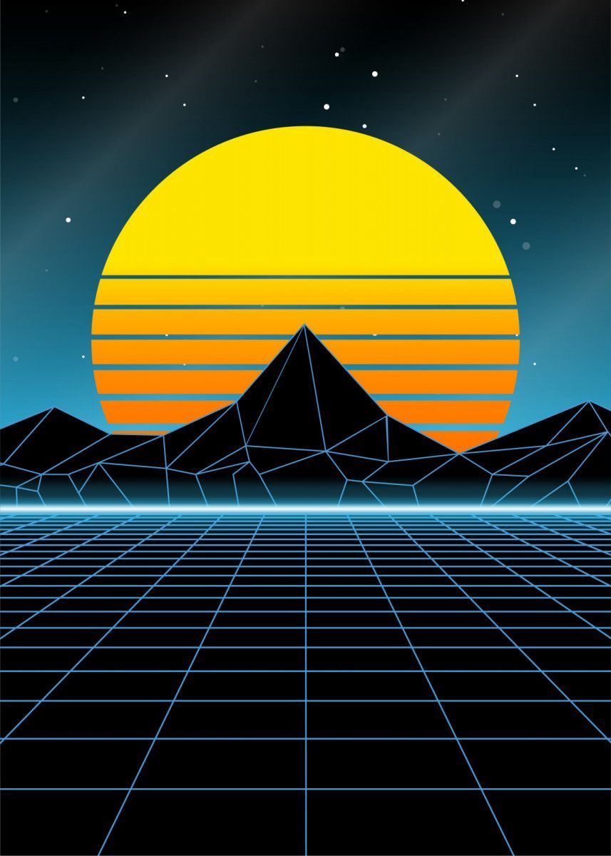 Chillwave Synthwave Sunset' Poster by EDM Project. Displate. Synthwave, Cool background wallpaper, Synthwave art