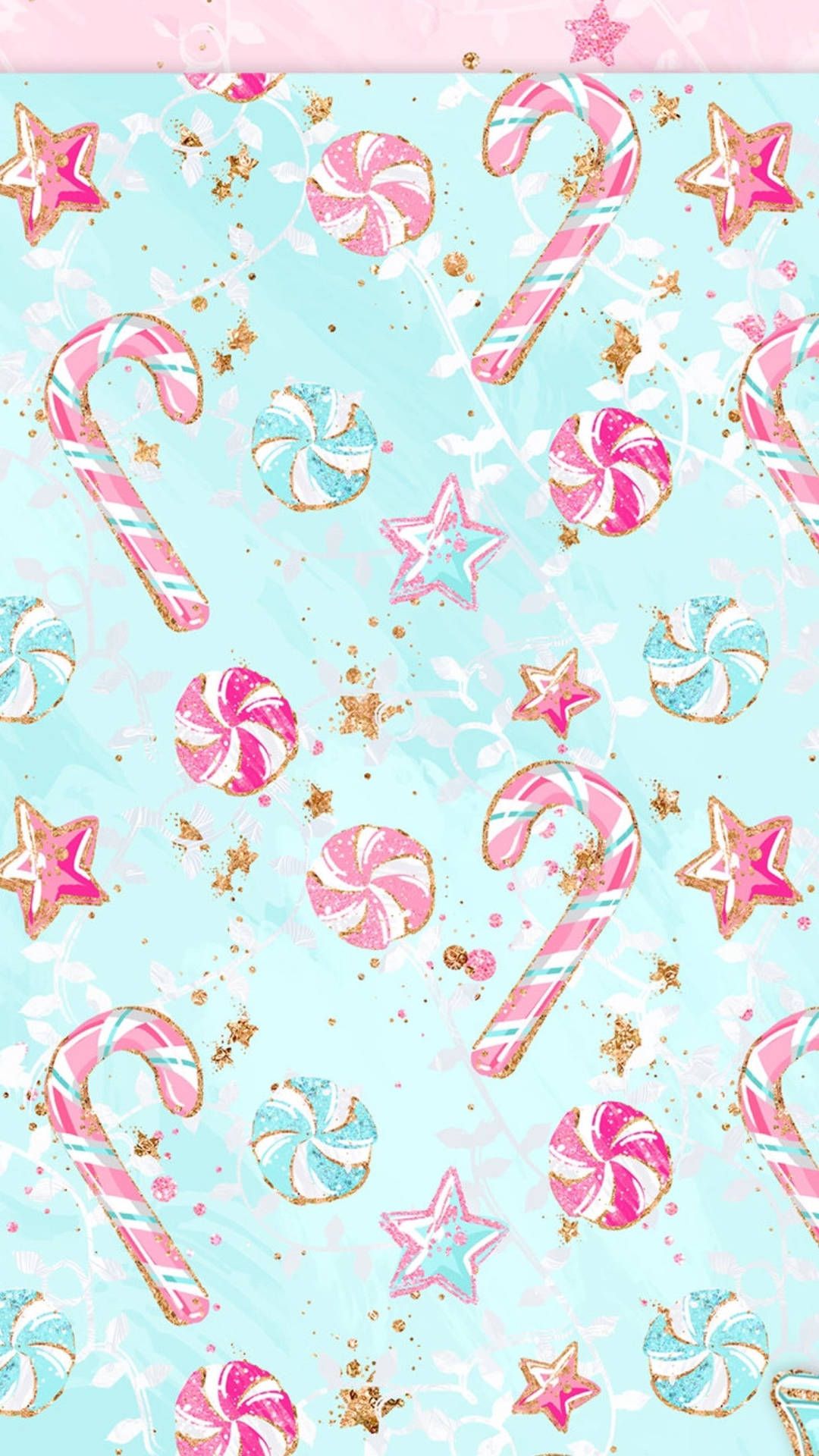 A blue and pink pattern with candy canes - Candy cane