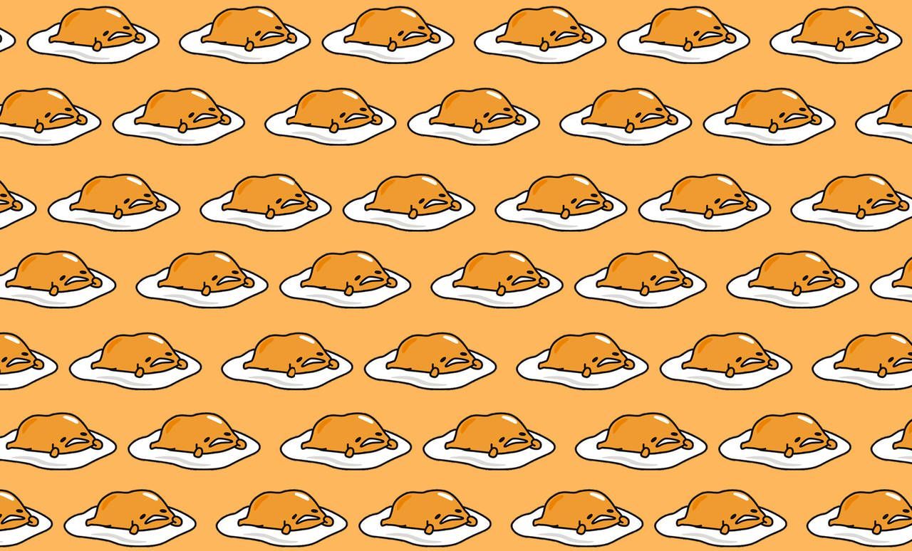 A pattern of a cartoon chicken sleeping on top of a fried egg. - Egg, Gudetama