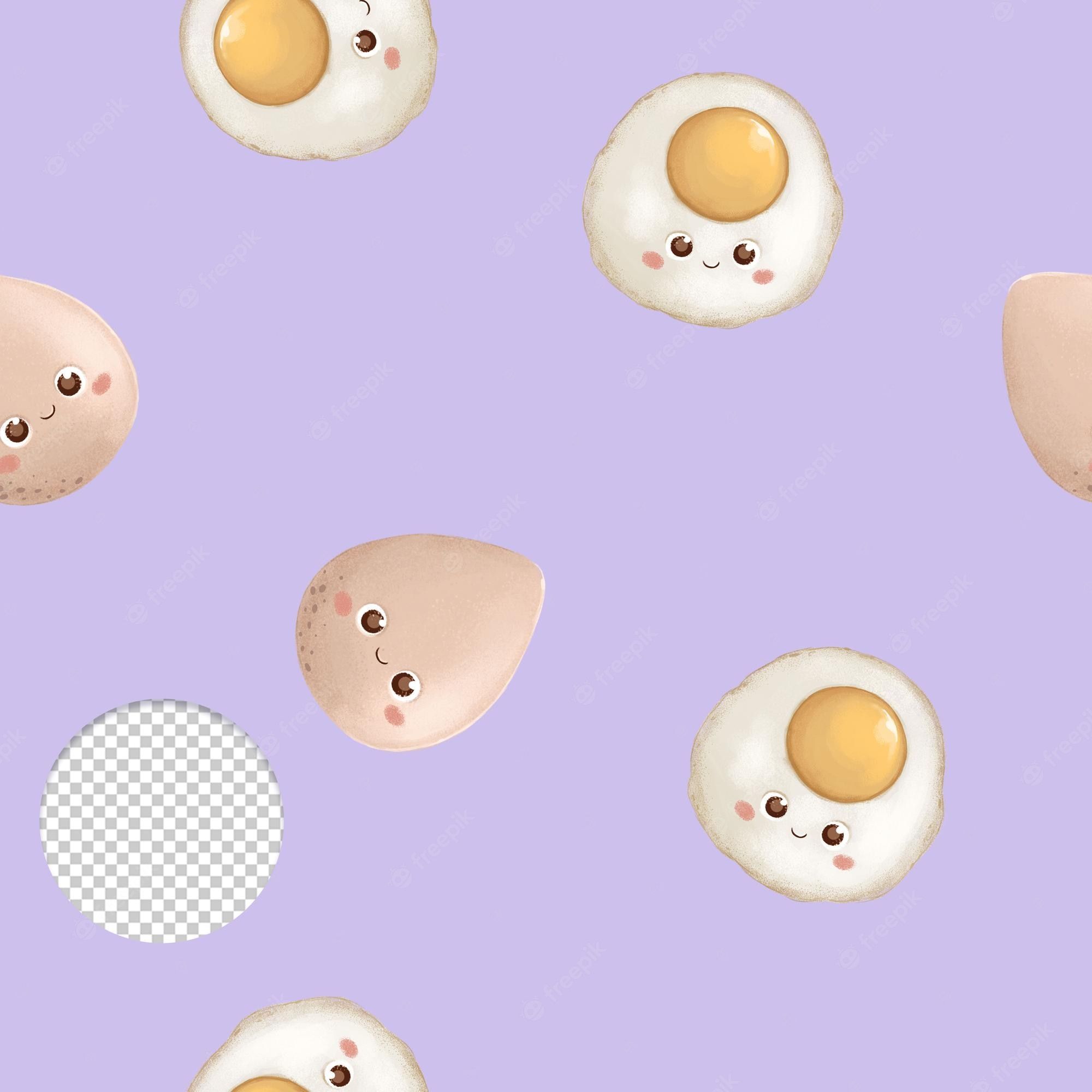 Premium PSD. Cute egg and fried egg seamless pattern on lilac background