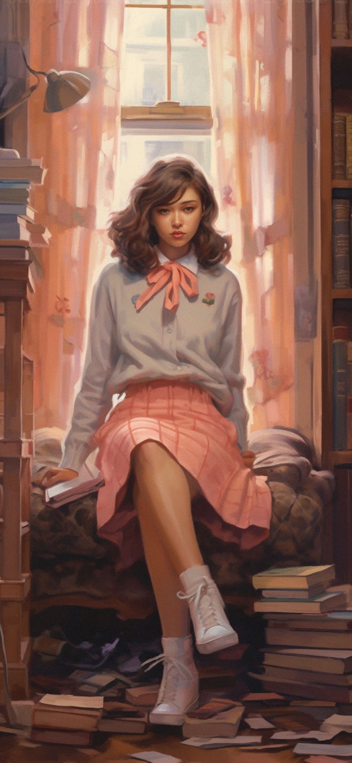 Preppy Girl with Books Art Wallpaper Girl Wallpaper