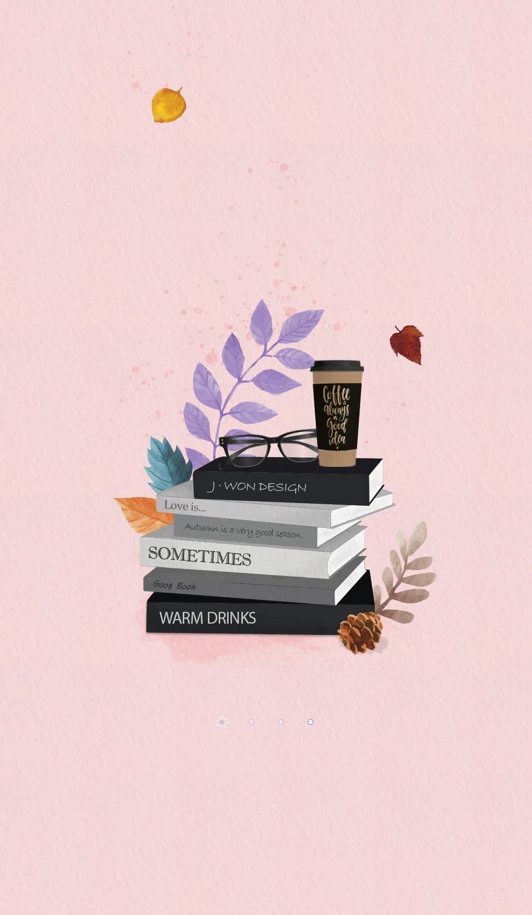 IPhone wallpaper with a stack of books, a cup of coffee, and a pair of glasses. - Books, warm