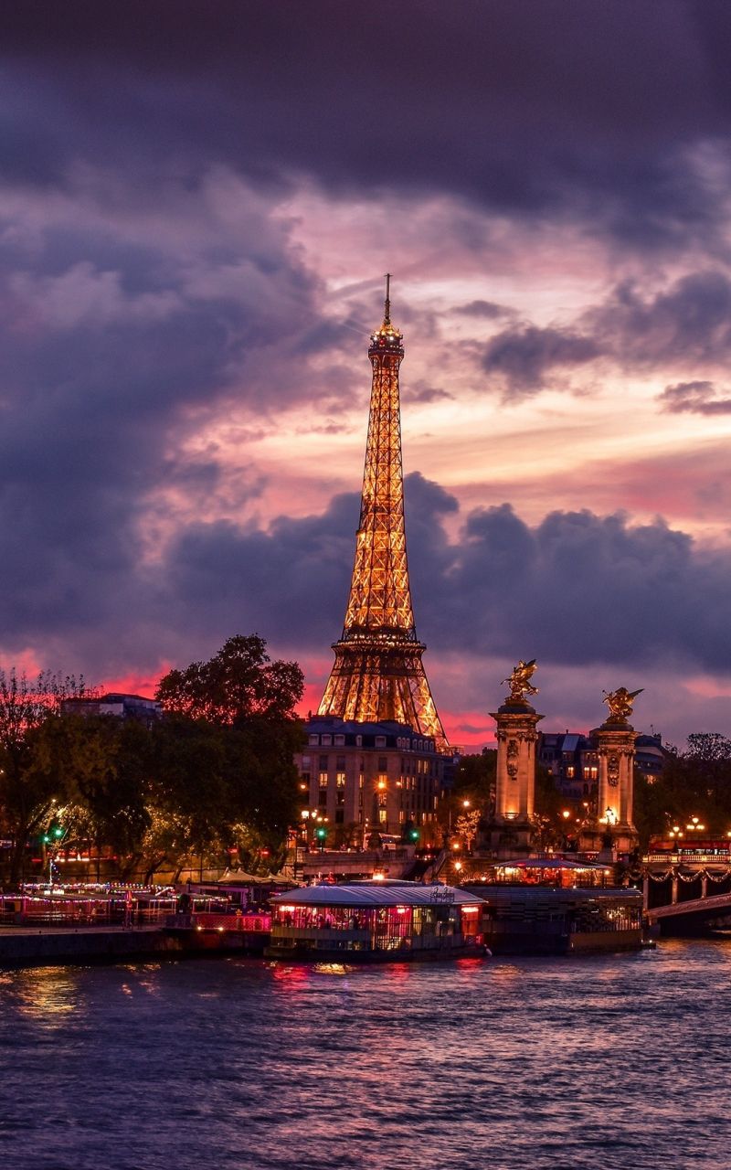 Download Wallpaper 800x1280 Eiffel Tower, Night, City, Paris, Clouds, Samsung Galaxy Note Gt N Meizu Mx 800x1280 HD Background