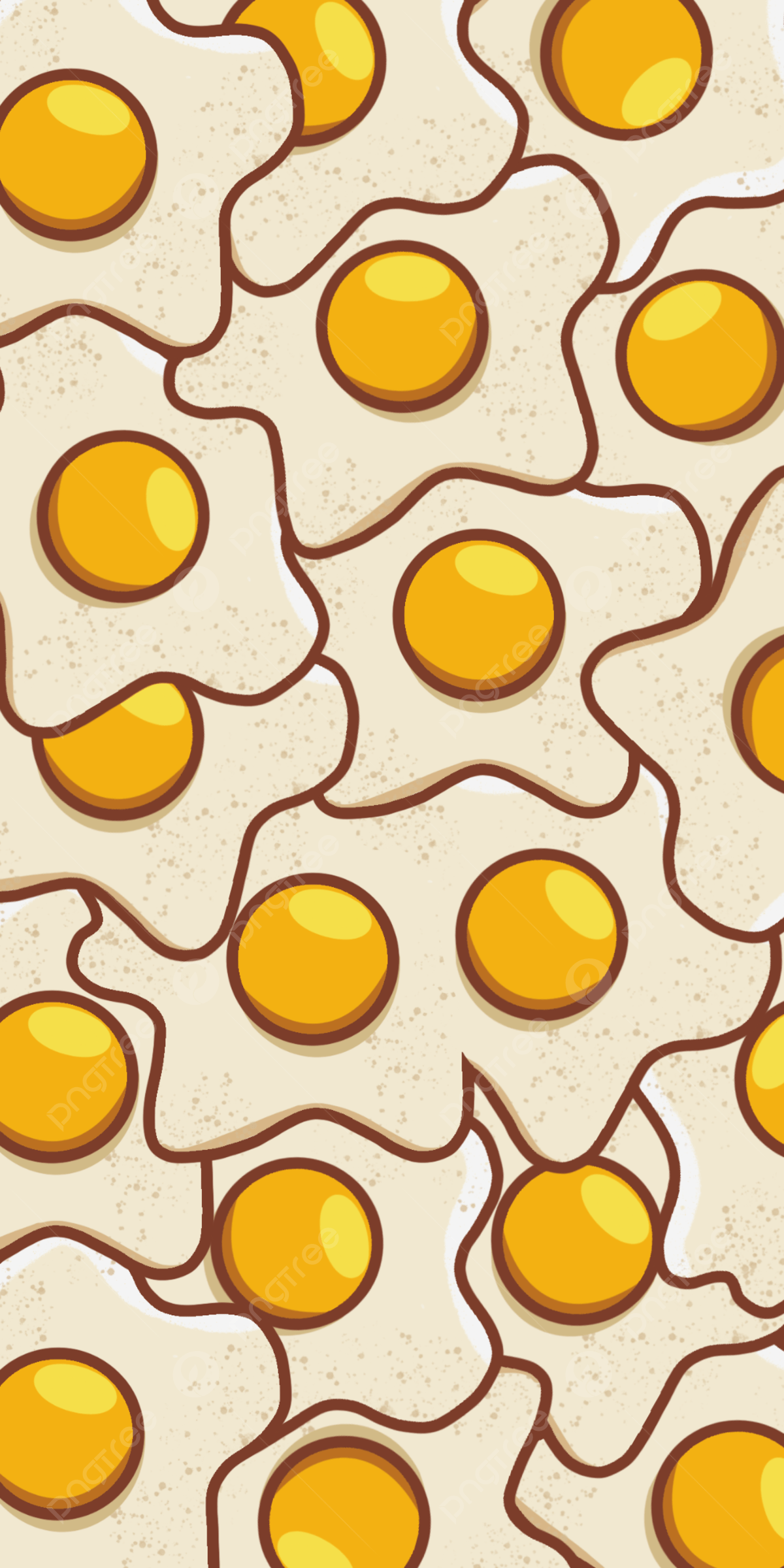 A pattern of fried eggs on a speckled tan background. - Egg