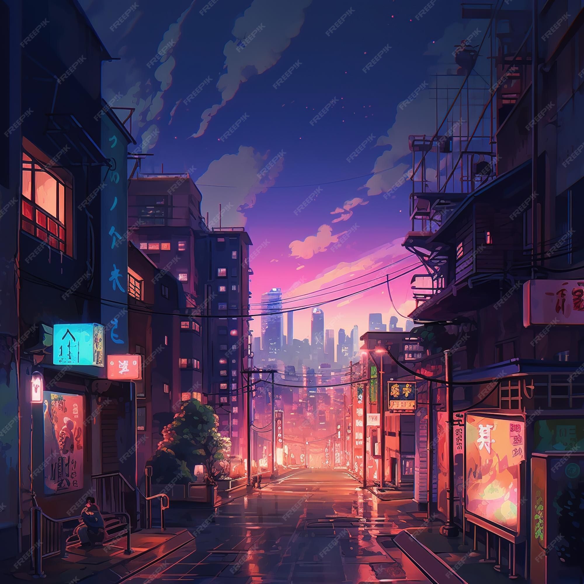 Anime City Background Image