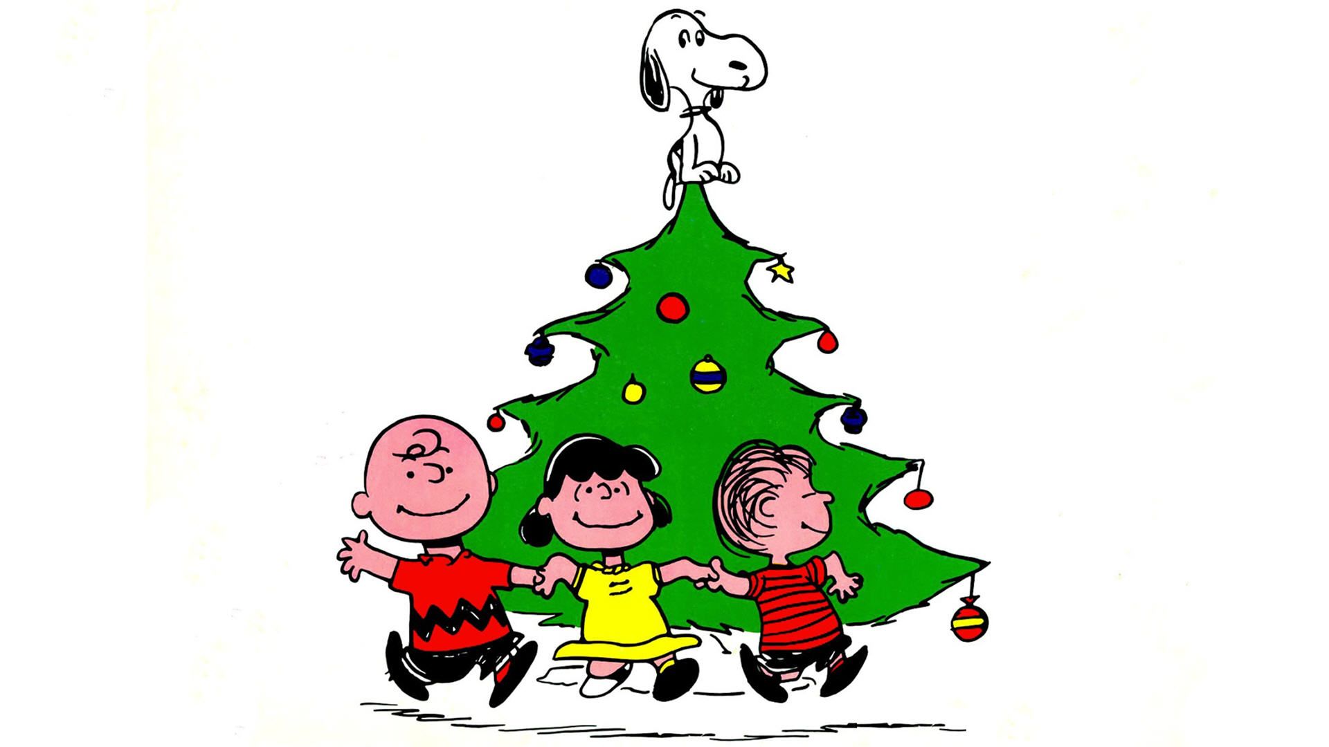 Charlie Brown Christmas tree dancing with friends and dog. - Charlie Brown