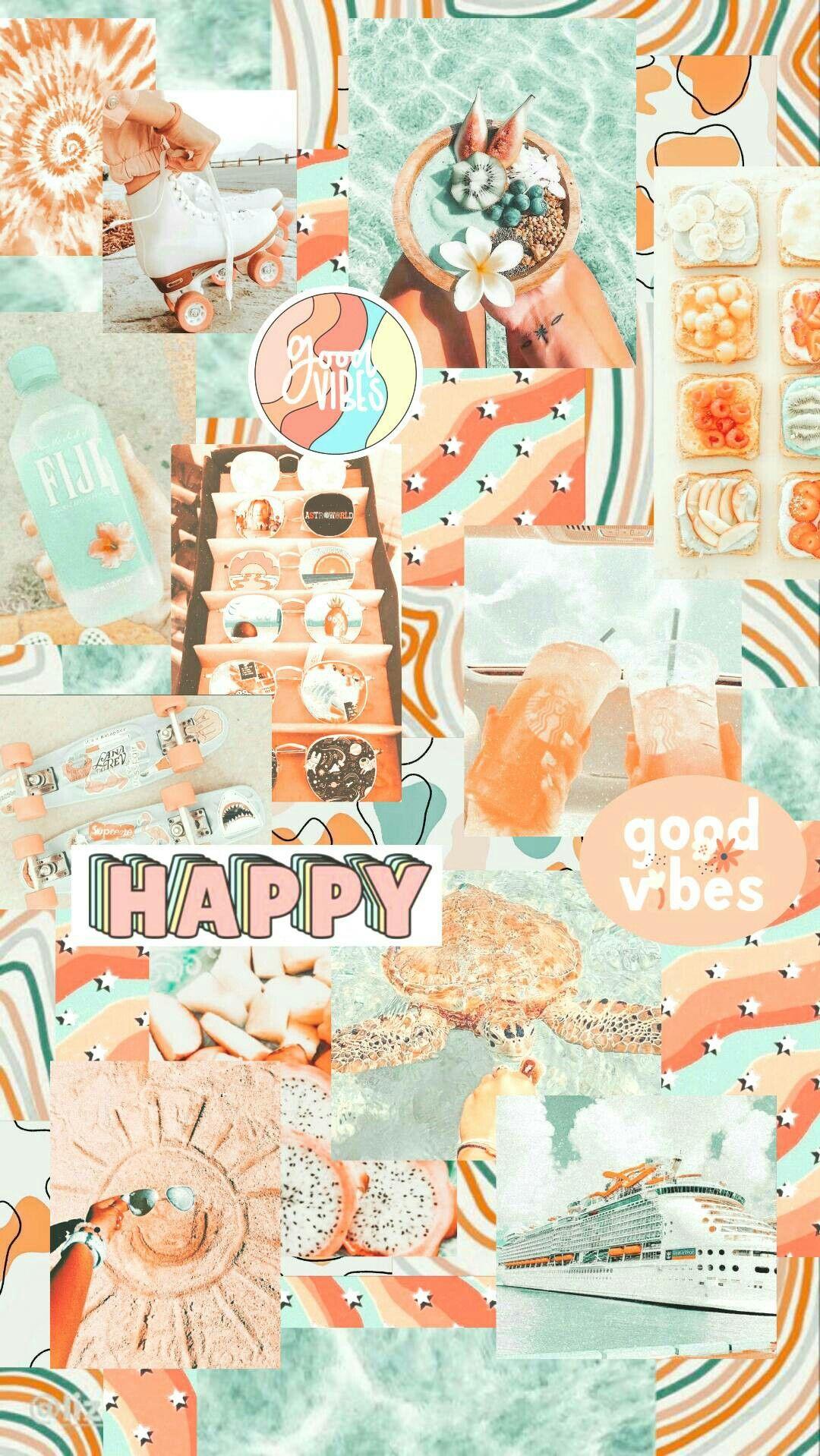 Aesthetic background collage of oranges and blues - Summer