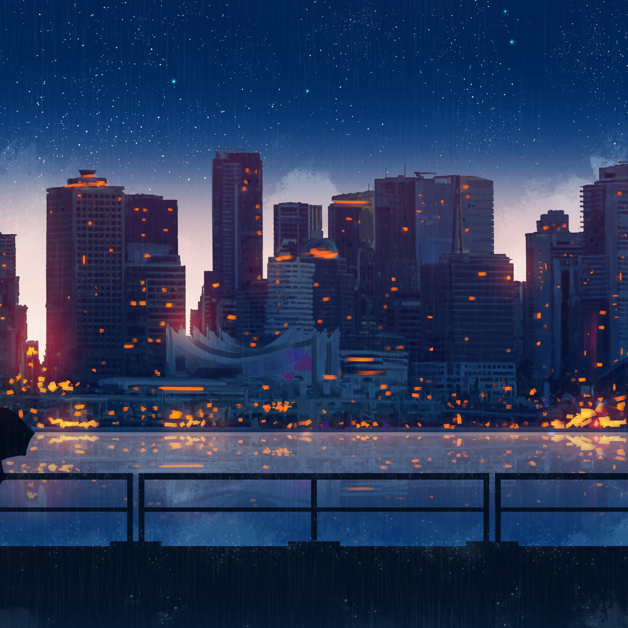 Anime City Lights Night Rain Umbrella Sky 5k iPad Air HD 4k Wallpaper, Image, Background, Photo and Picture