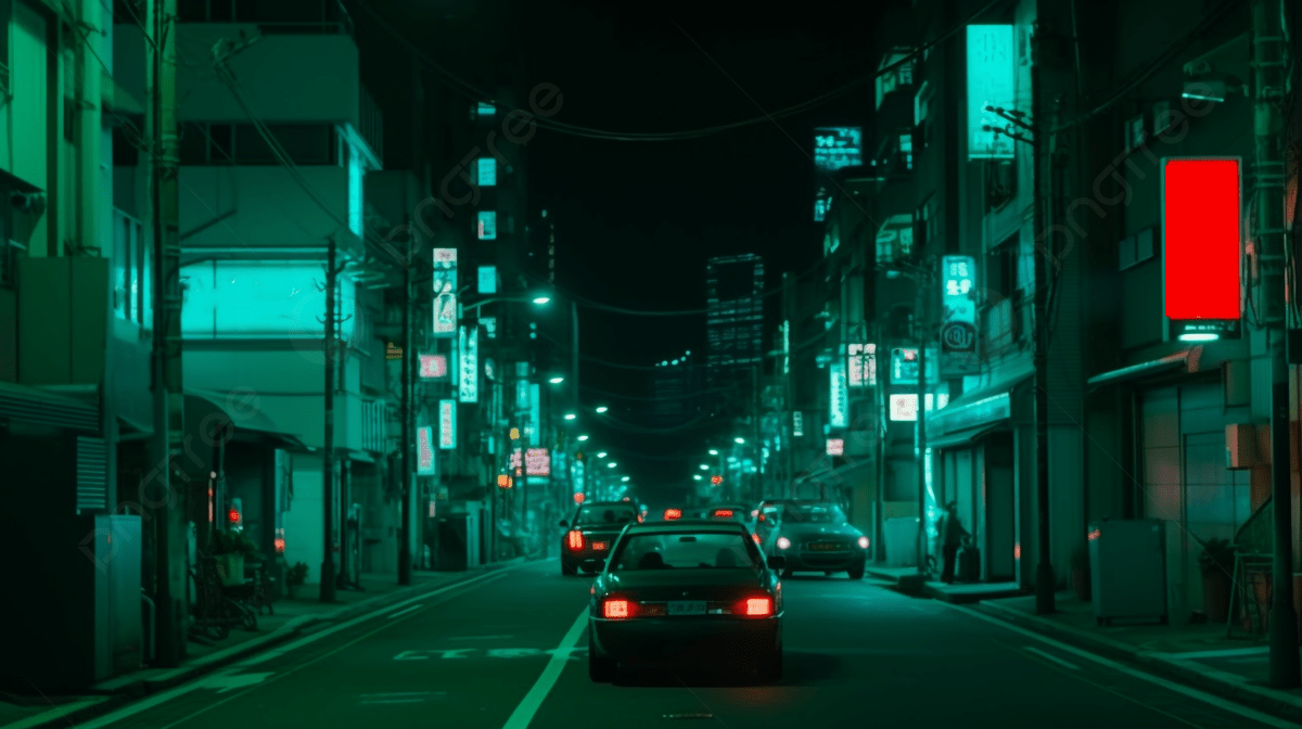 Cars on a street at night - Anime city, cityscape